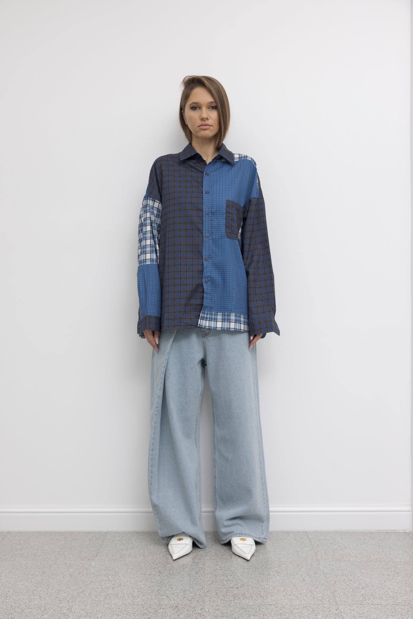 PATCHWORK PLAID OVERSIZED SHIRT