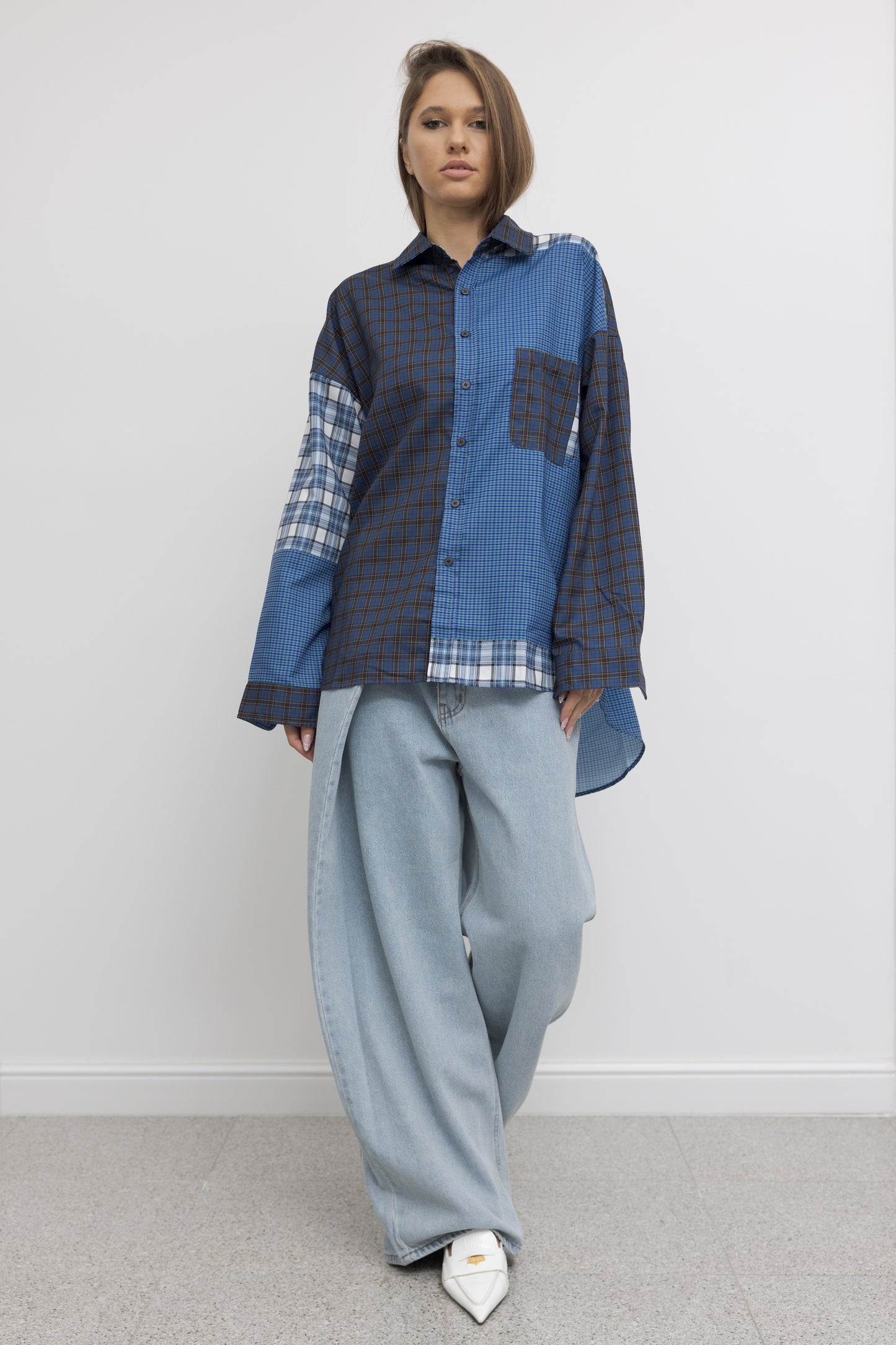 PATCHWORK PLAID OVERSIZED SHIRT