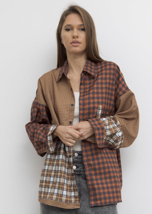 PATCHWORK PLAID OVERSIZED SHIRT