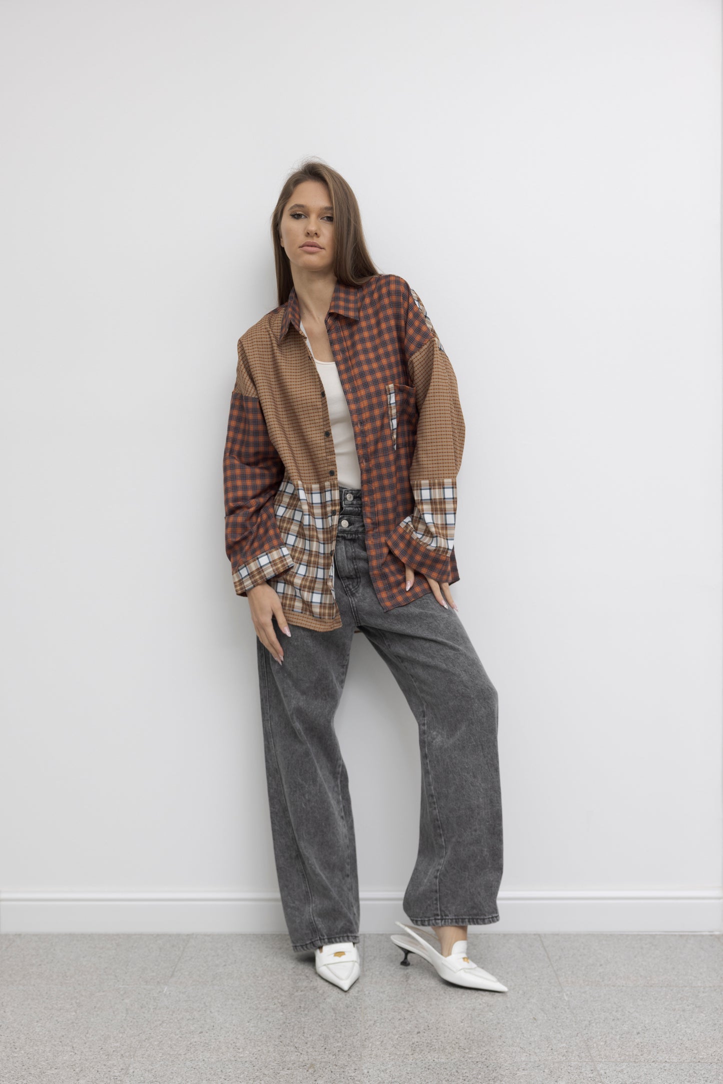 PATCHWORK PLAID OVERSIZED SHIRT