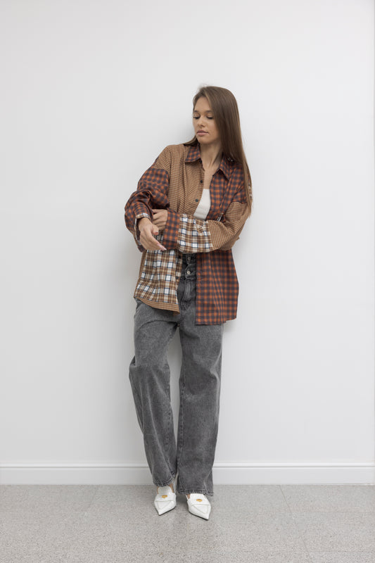 PATCHWORK PLAID OVERSIZED SHIRT