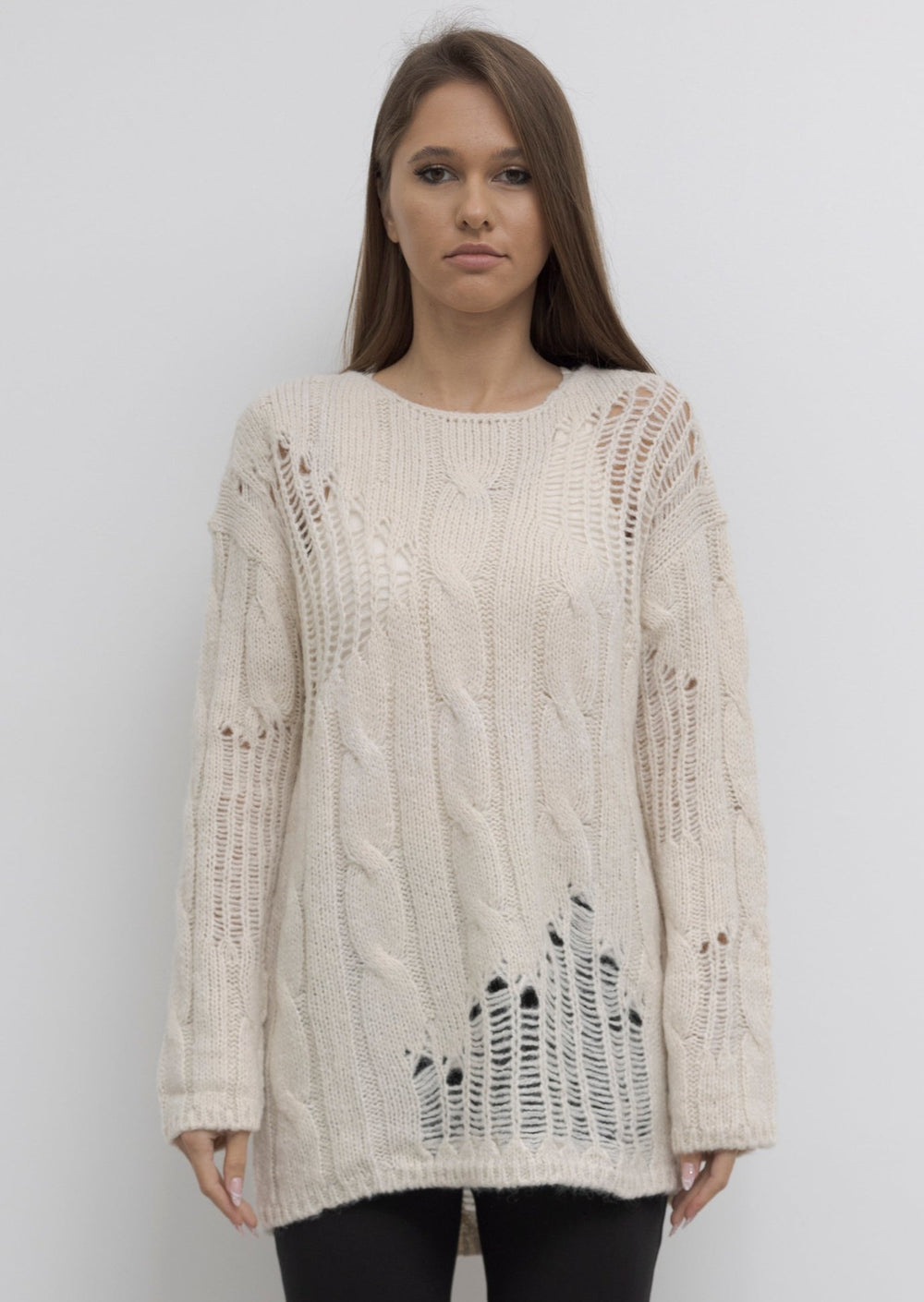 IVORY DISTRESSED SWEATER