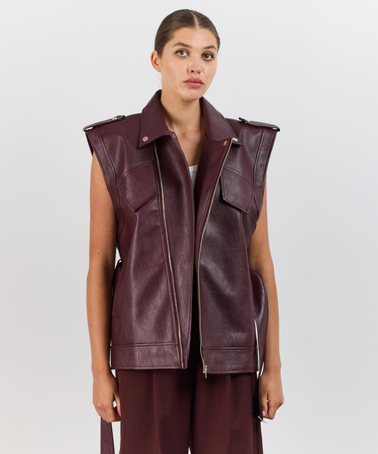 MAROON LEATHER VEST