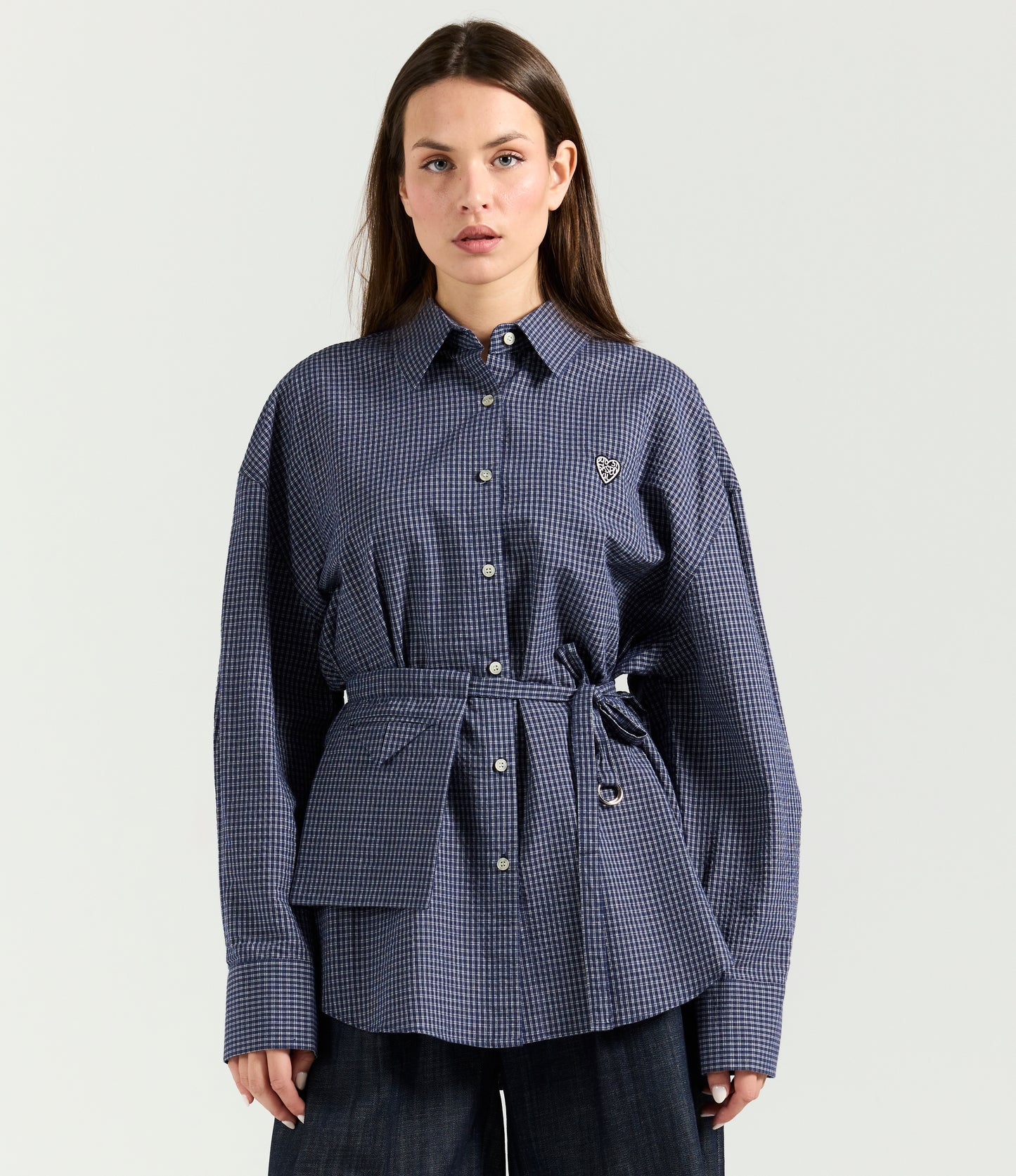 BELTED STRIPED DARK BLUE SHIRT