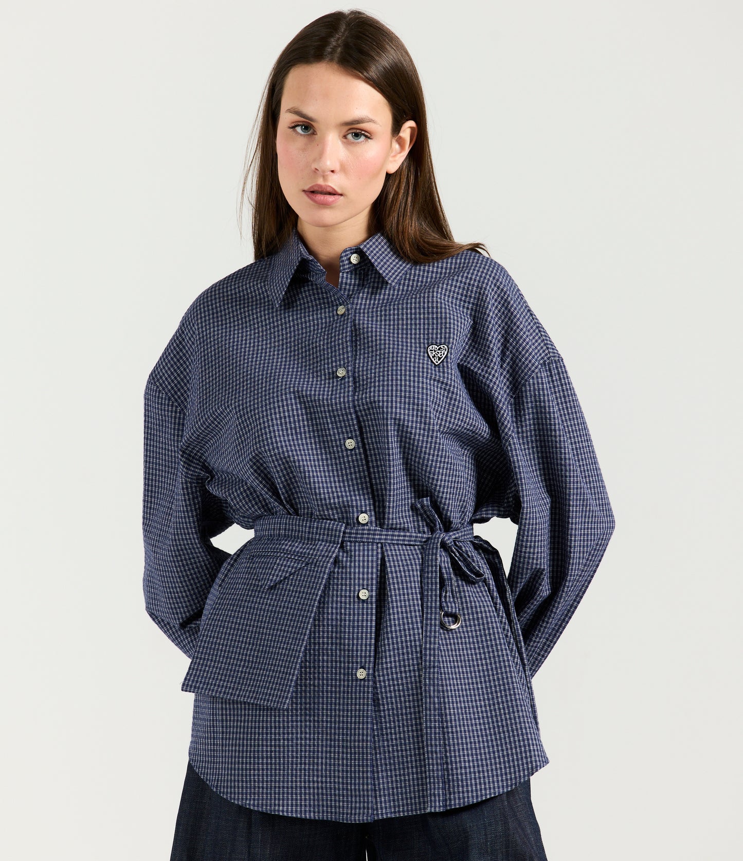 BELTED STRIPED DARK BLUE SHIRT