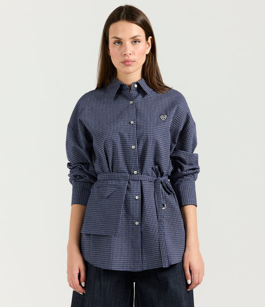 BELTED STRIPED DARK BLUE SHIRT