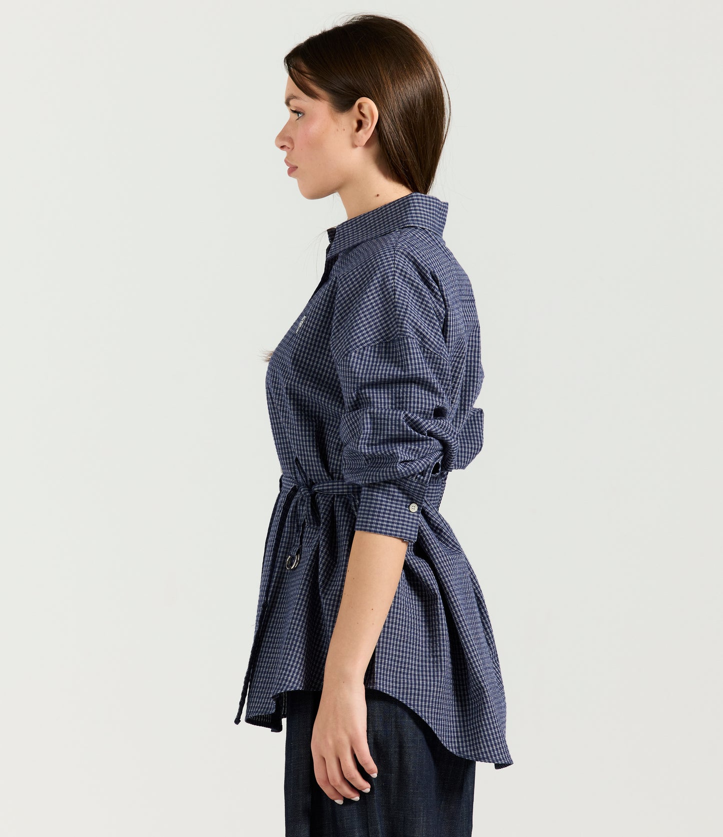 BELTED STRIPED DARK BLUE SHIRT