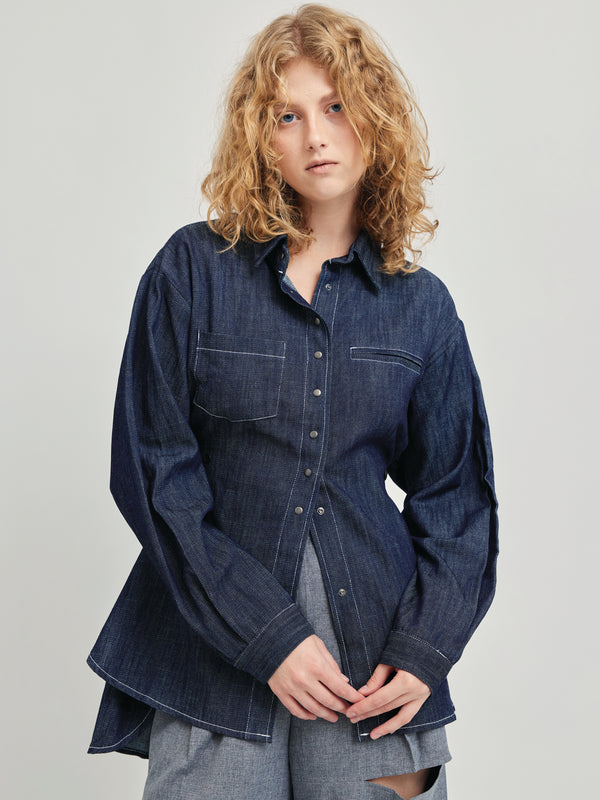 FITTED WAIST DENIM SHIRT