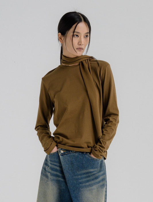 KHAKI NECK-SCARF TEE