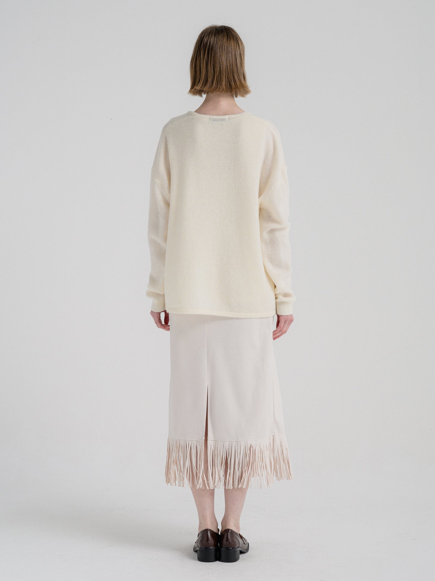 IVORY SUEDE FRINGE SKIRT