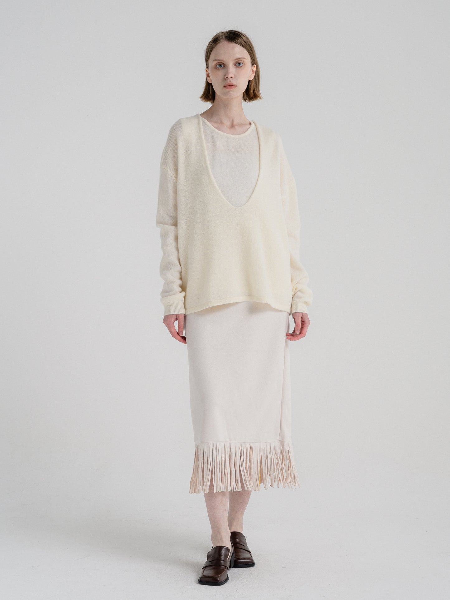 IVORY SUEDE FRINGE SKIRT