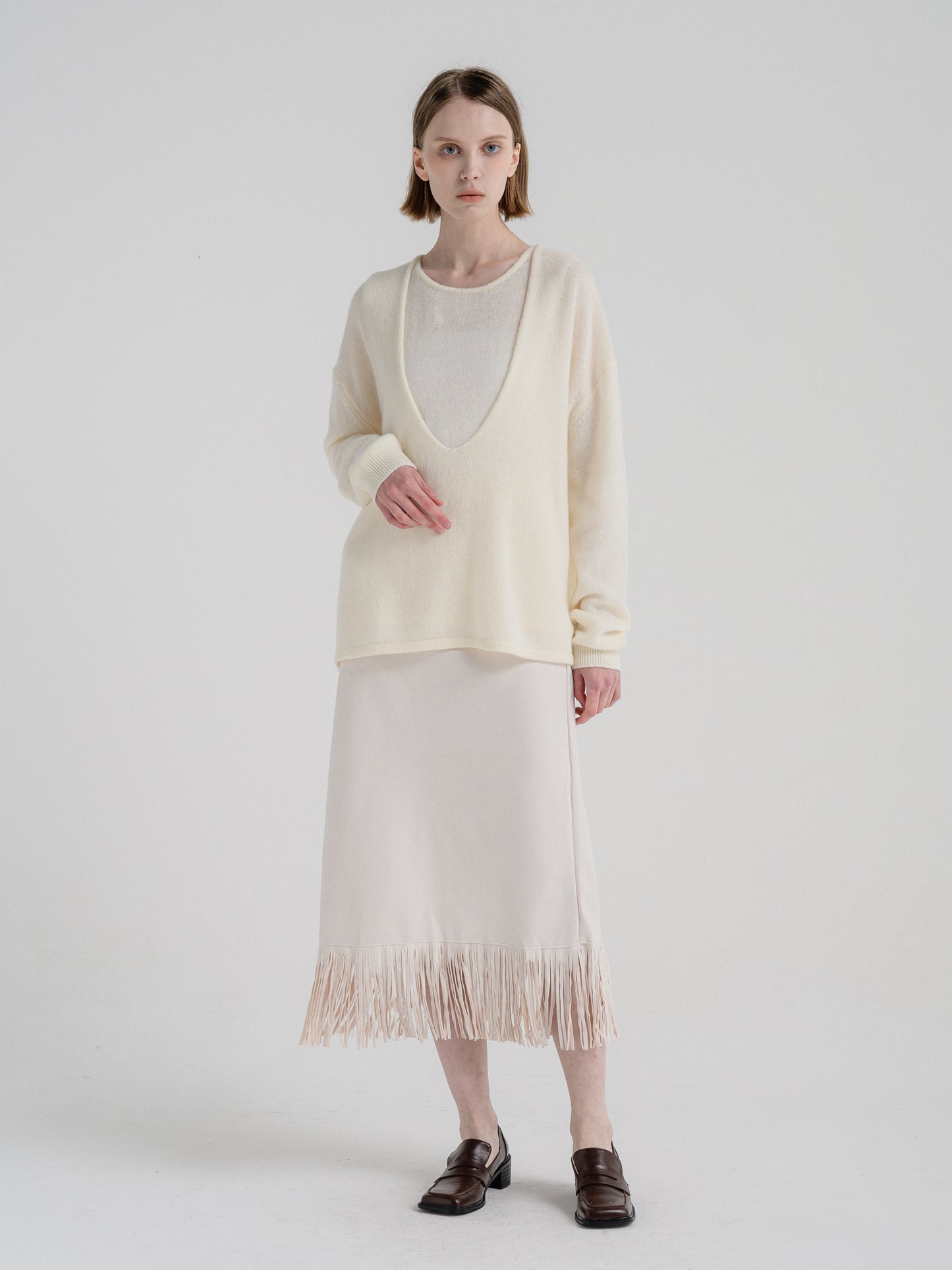 IVORY SUEDE FRINGE SKIRT