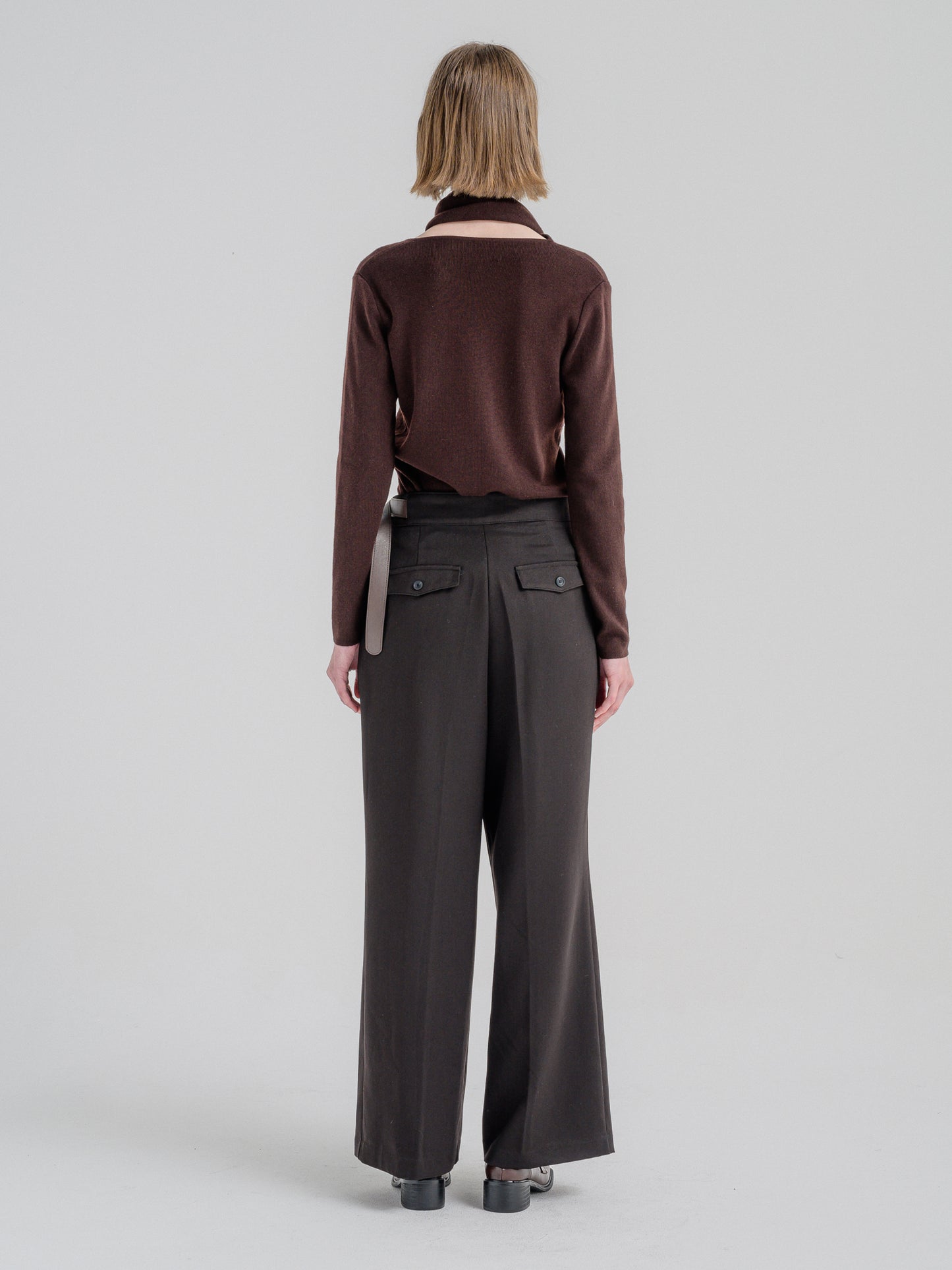 HALF BELTED SUIT PANTS