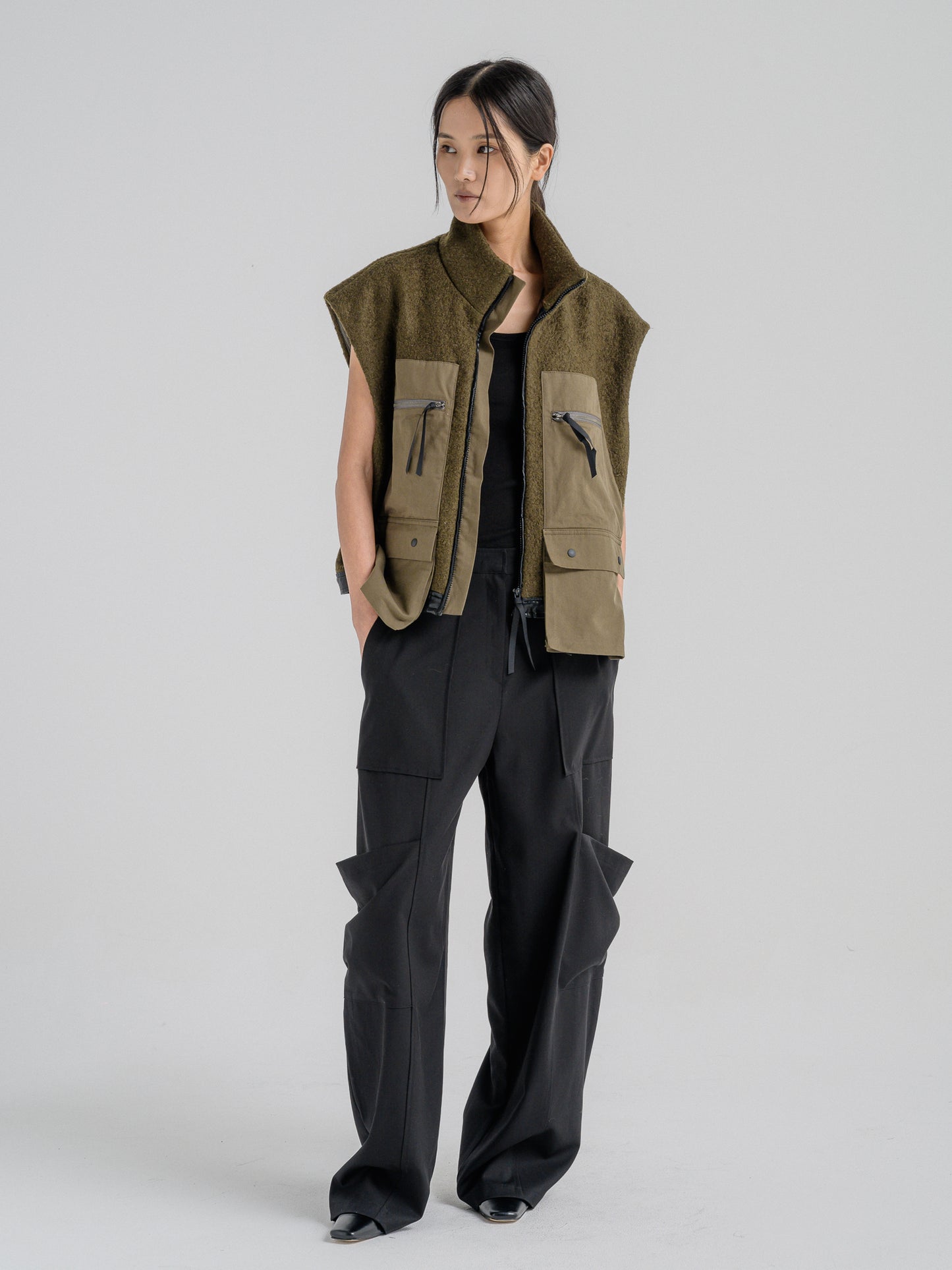 UTILITY KHAKI WOOL VEST