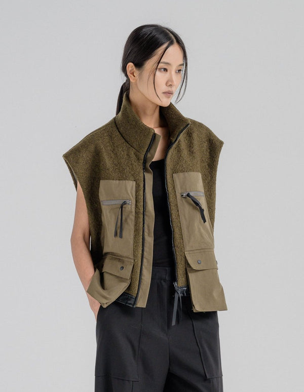 UTILITY KHAKI WOOL VEST