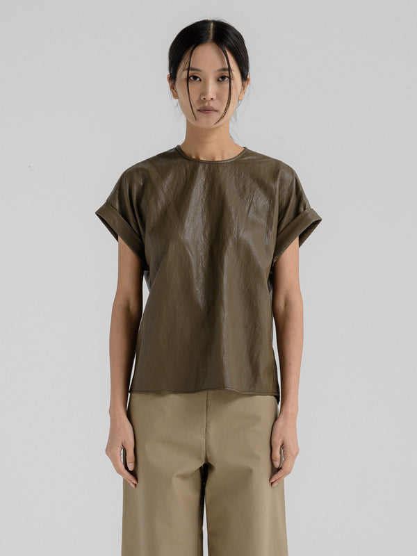 TAUPE LEATHER TEE