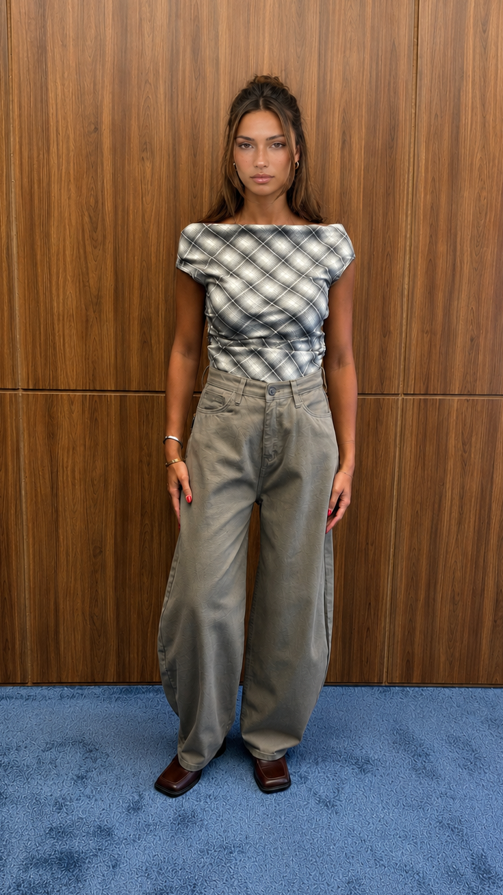 PLAID BALLOON JEANS