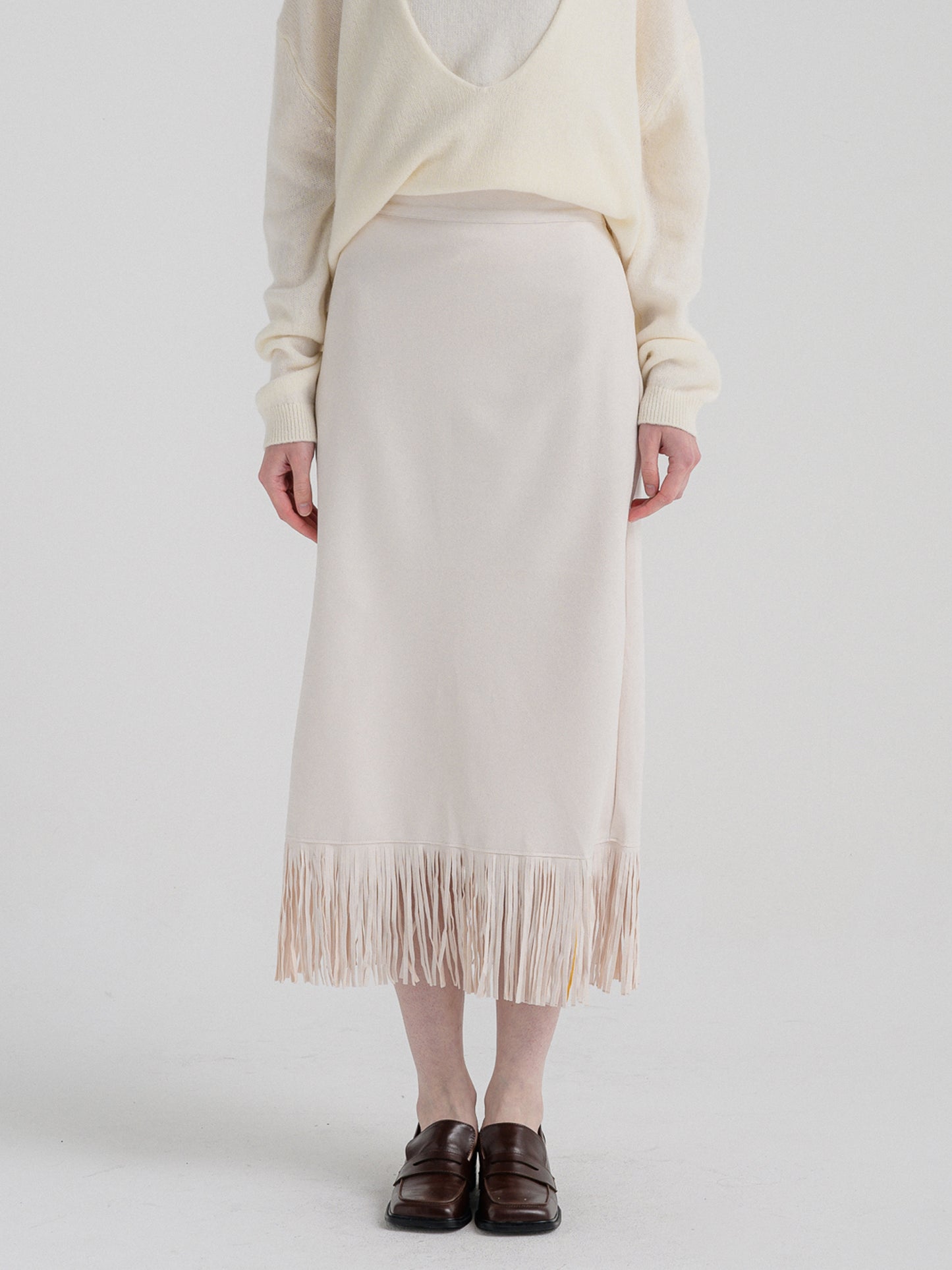 IVORY SUEDE FRINGE SKIRT