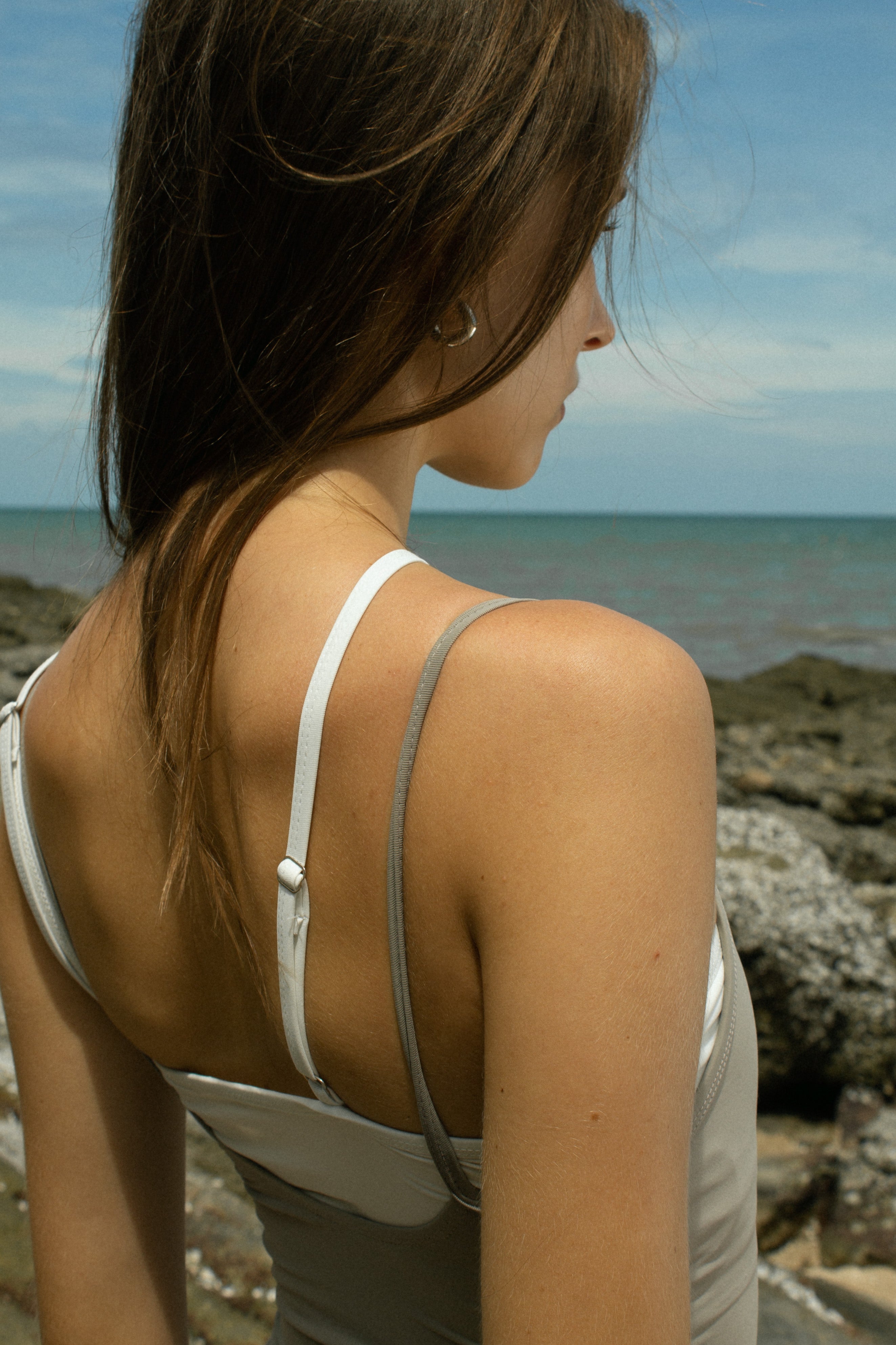 THE DOUBLE LAYER SWIM IN TAUPE