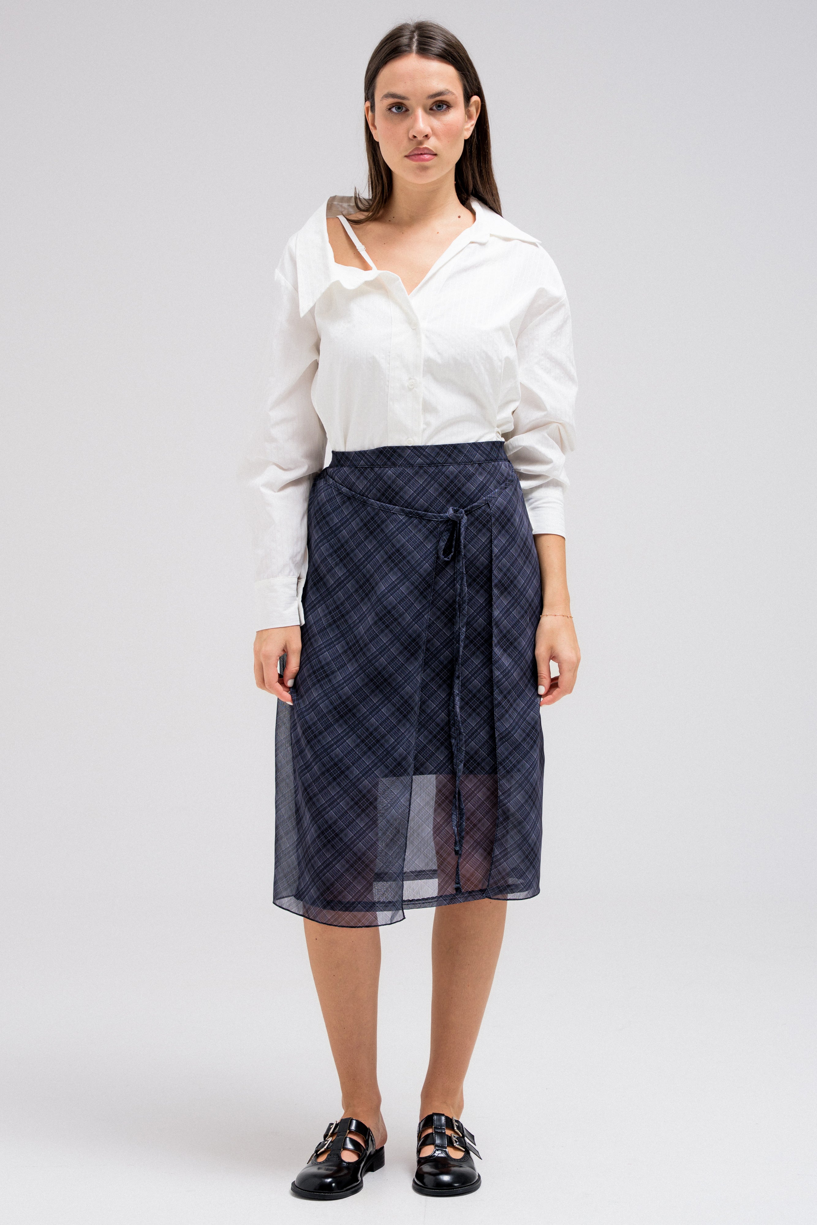 SHEER CHECKERED WRAP SKIRT