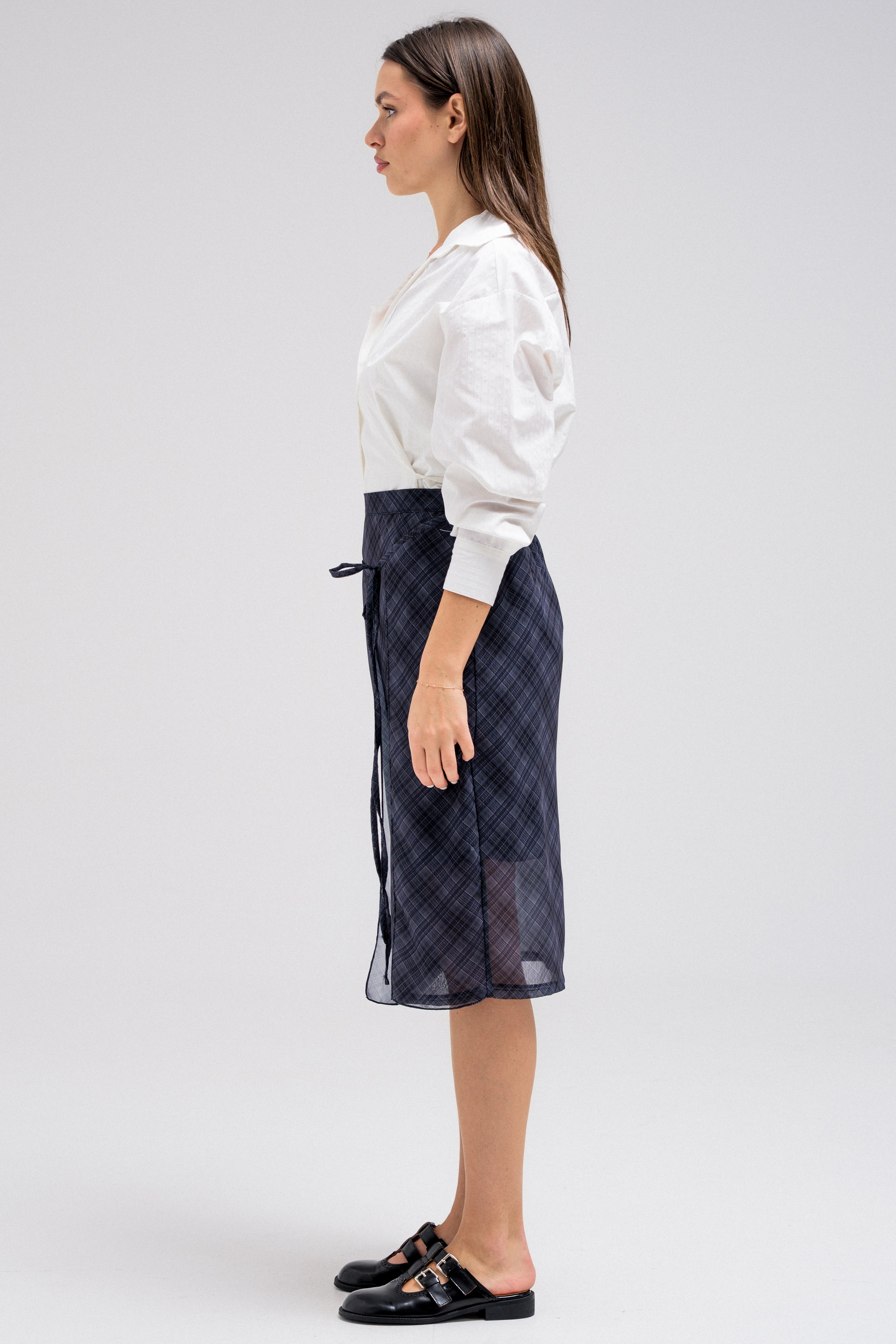 SHEER CHECKERED WRAP SKIRT