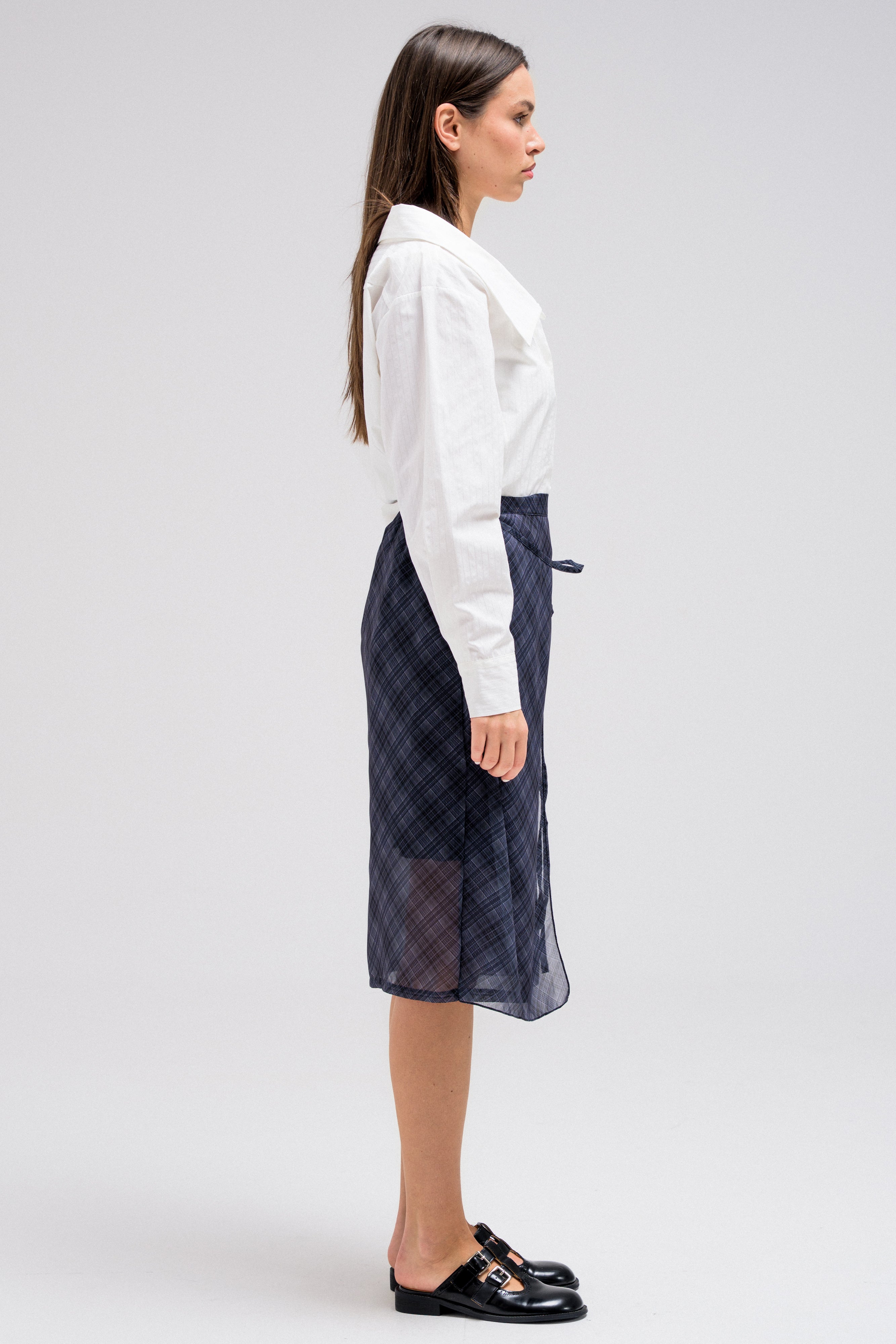 SHEER CHECKERED WRAP SKIRT