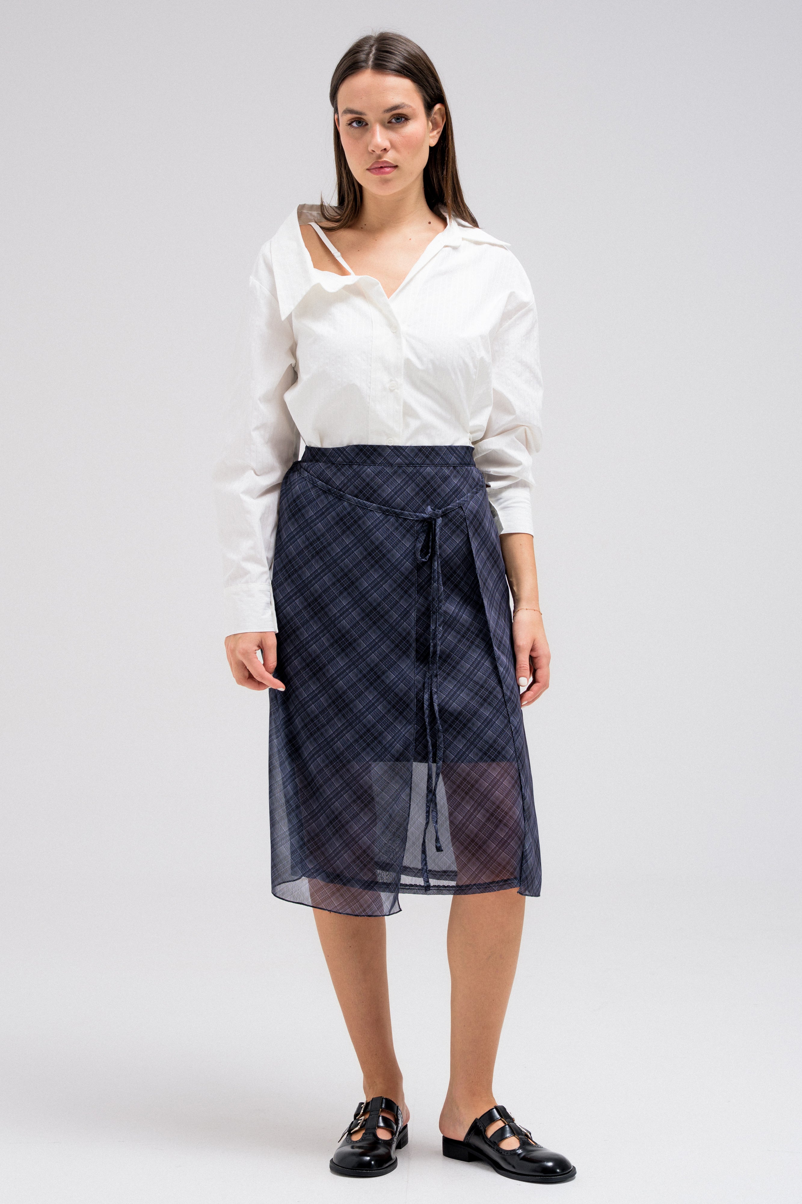 SHEER CHECKERED WRAP SKIRT