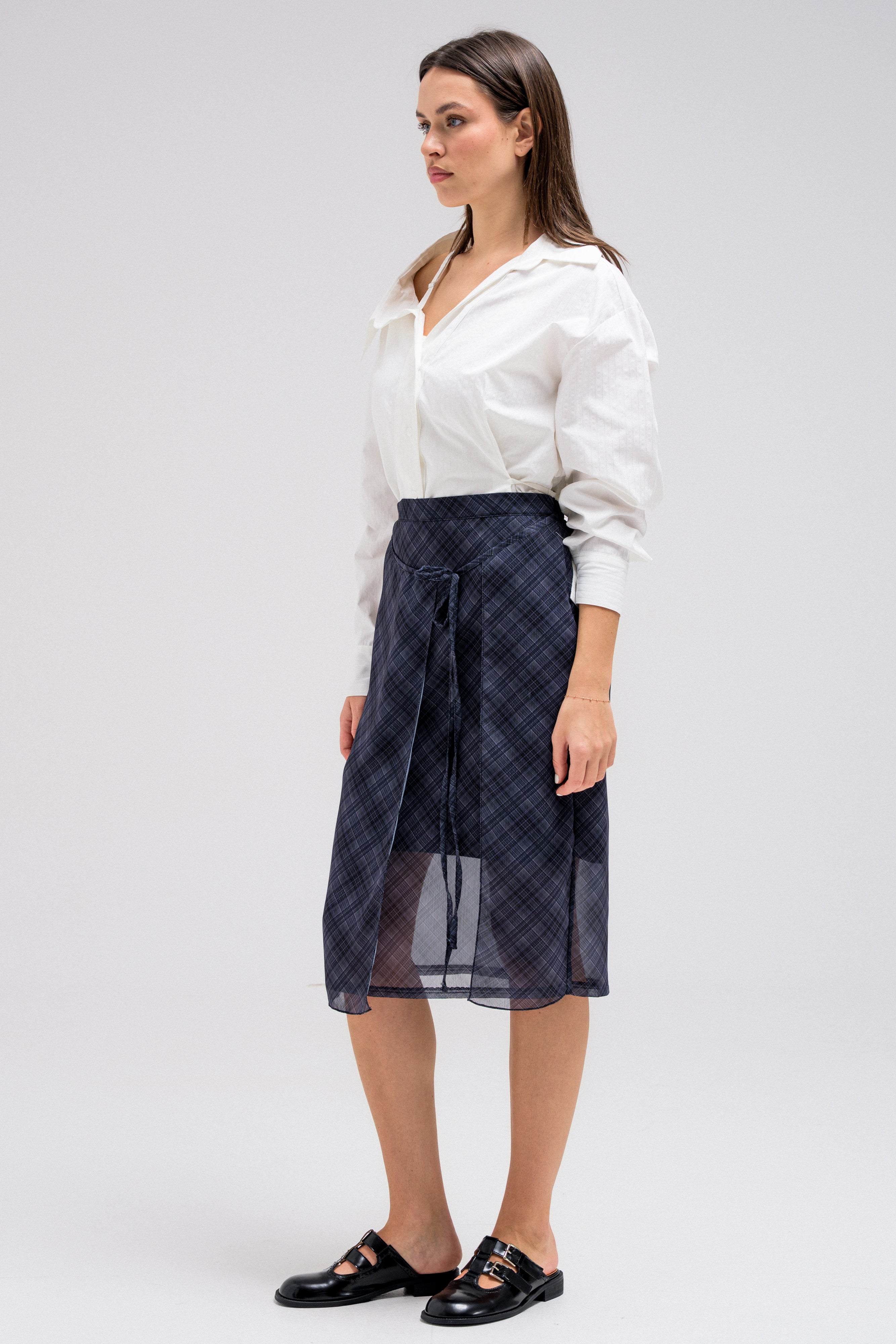 SHEER CHECKERED WRAP SKIRT