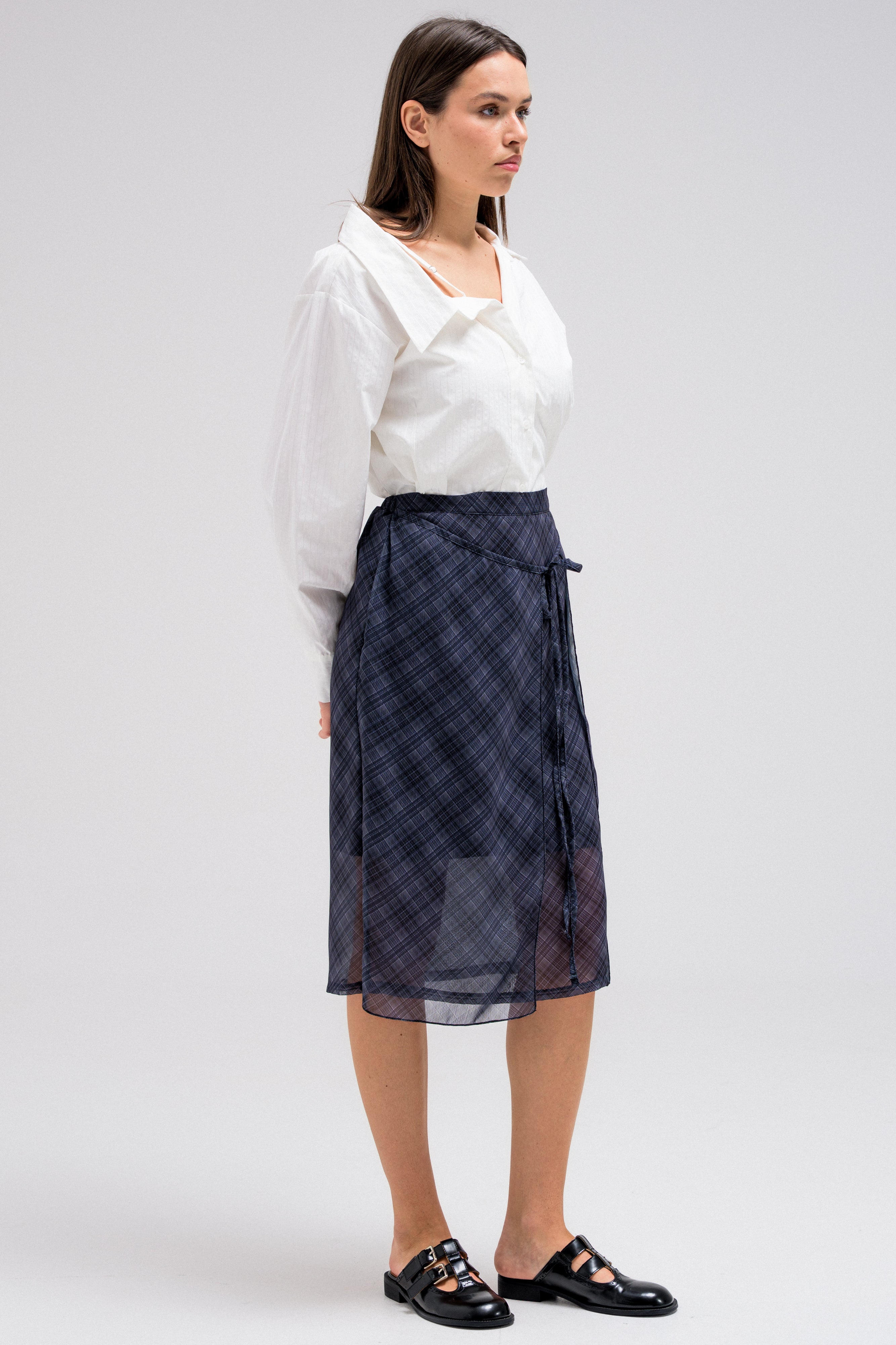 SHEER CHECKERED WRAP SKIRT