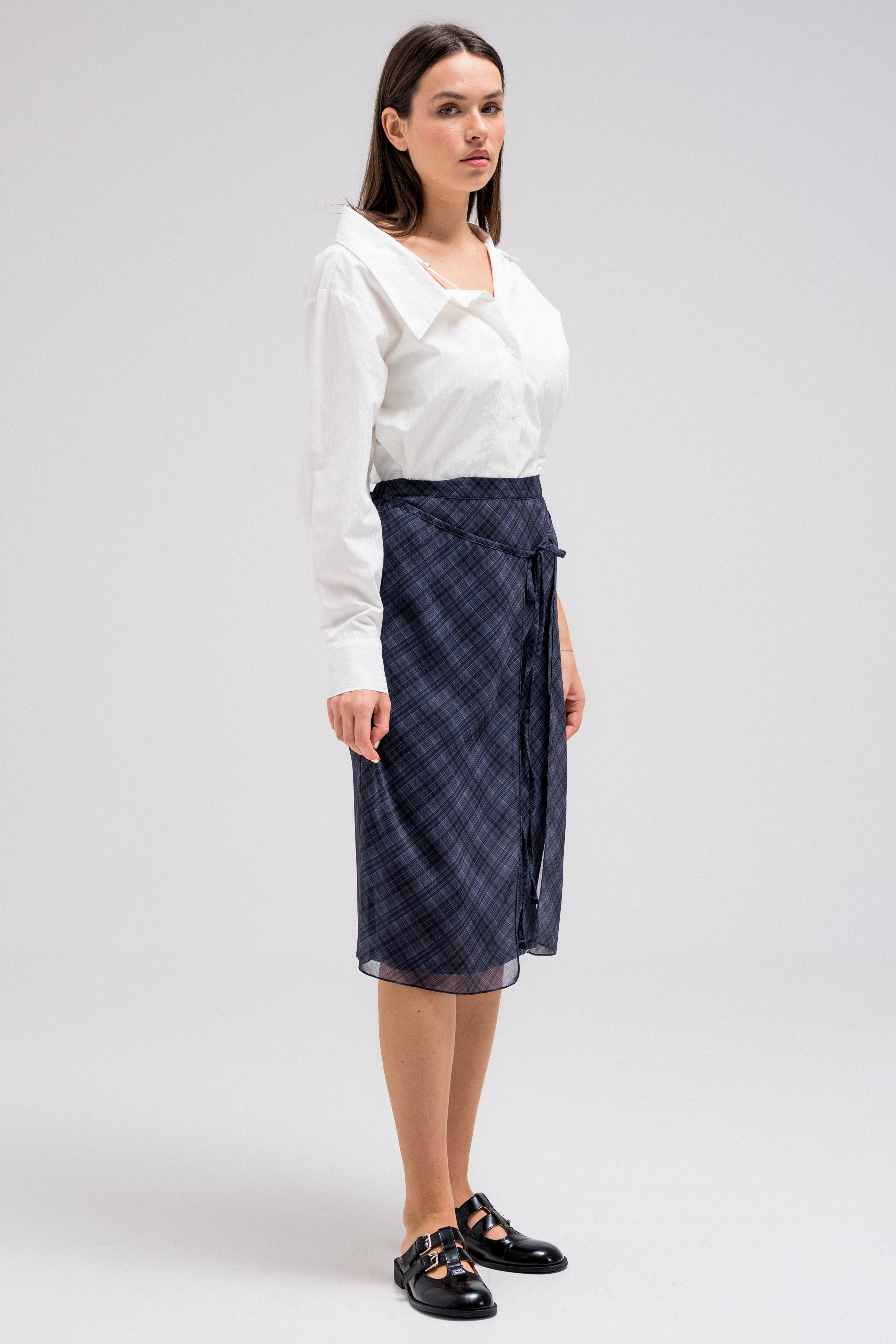 SHEER CHECKERED WRAP SKIRT