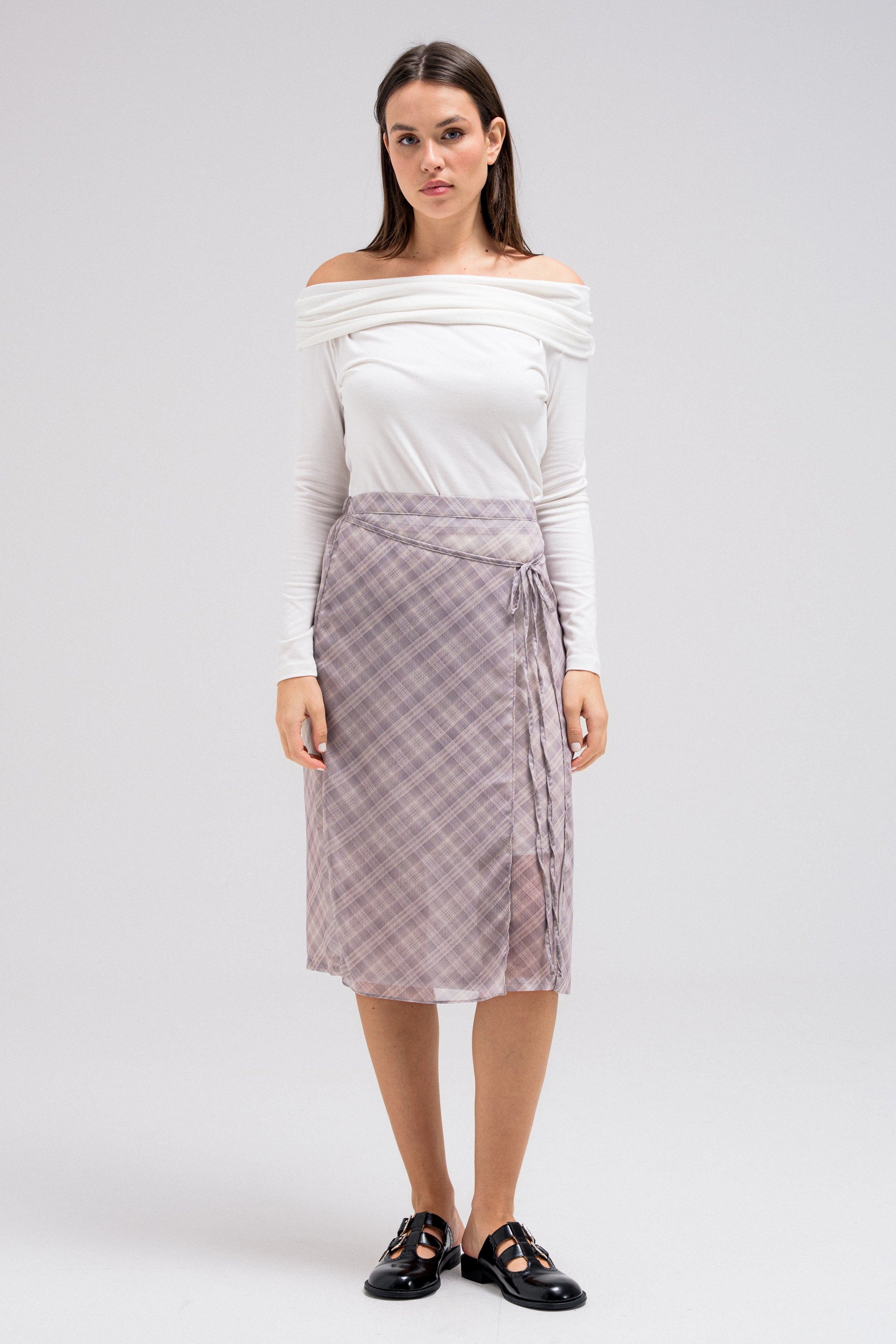 SHEER CHECKERED WRAP SKIRT