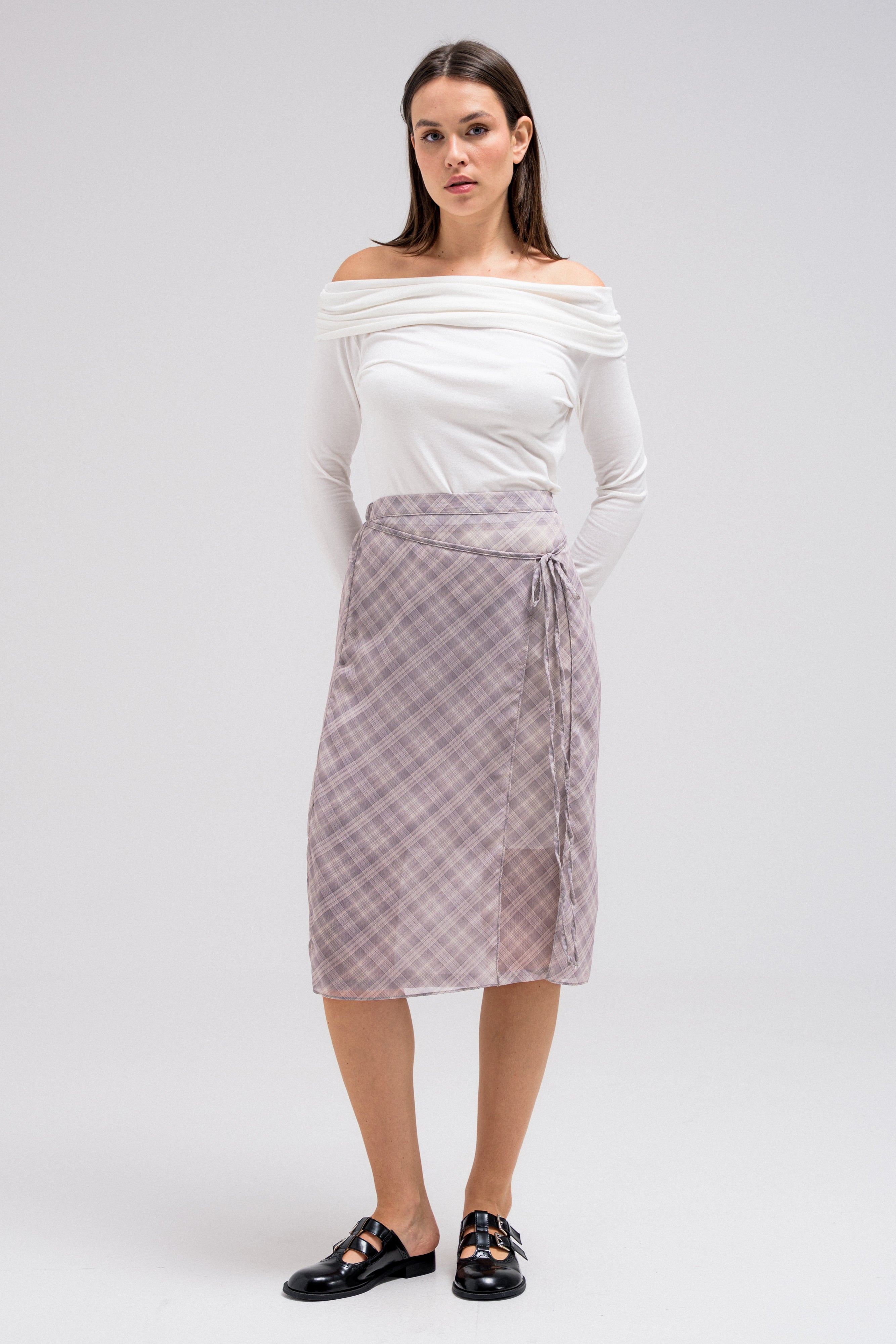 SHEER CHECKERED WRAP SKIRT