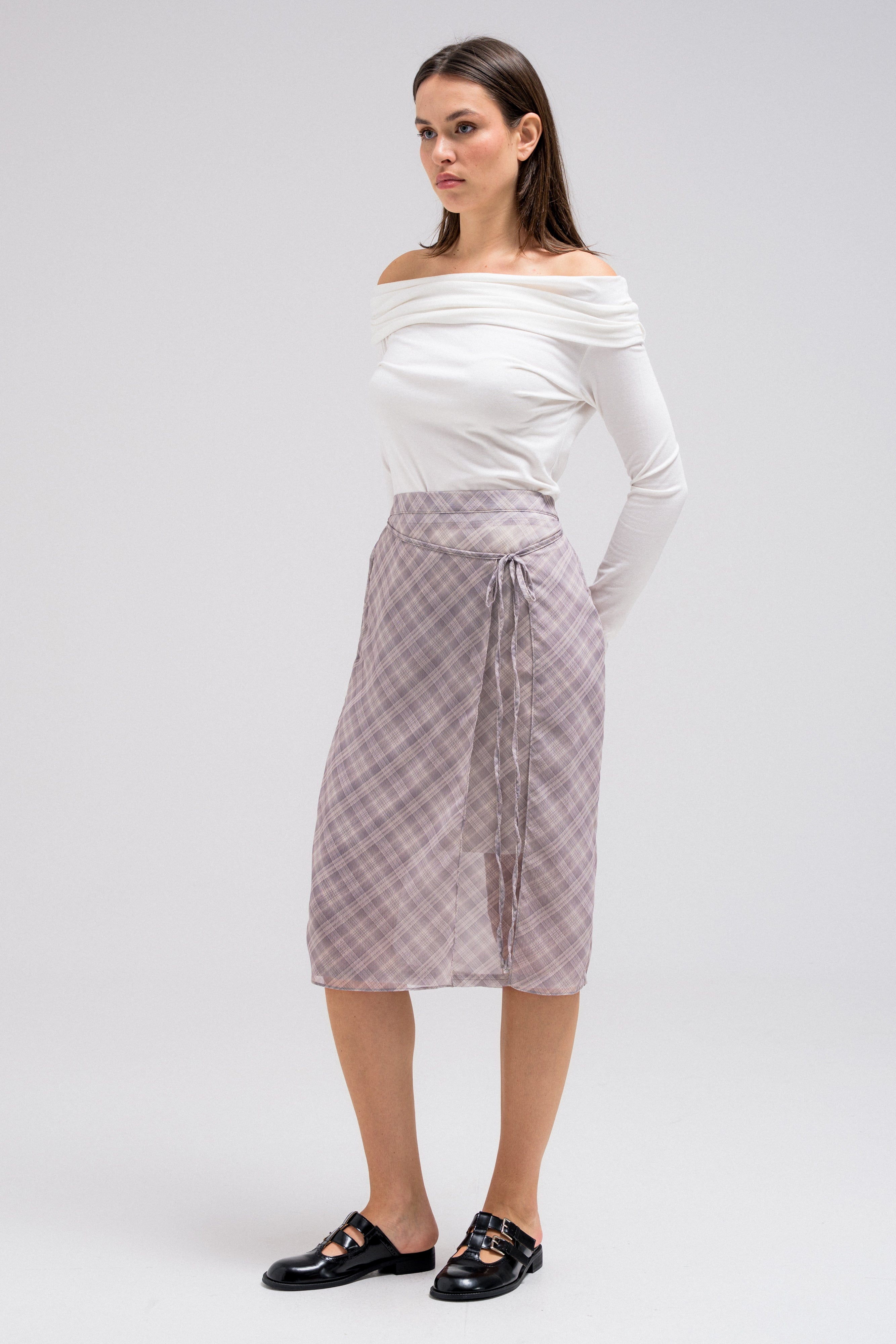 SHEER CHECKERED WRAP SKIRT
