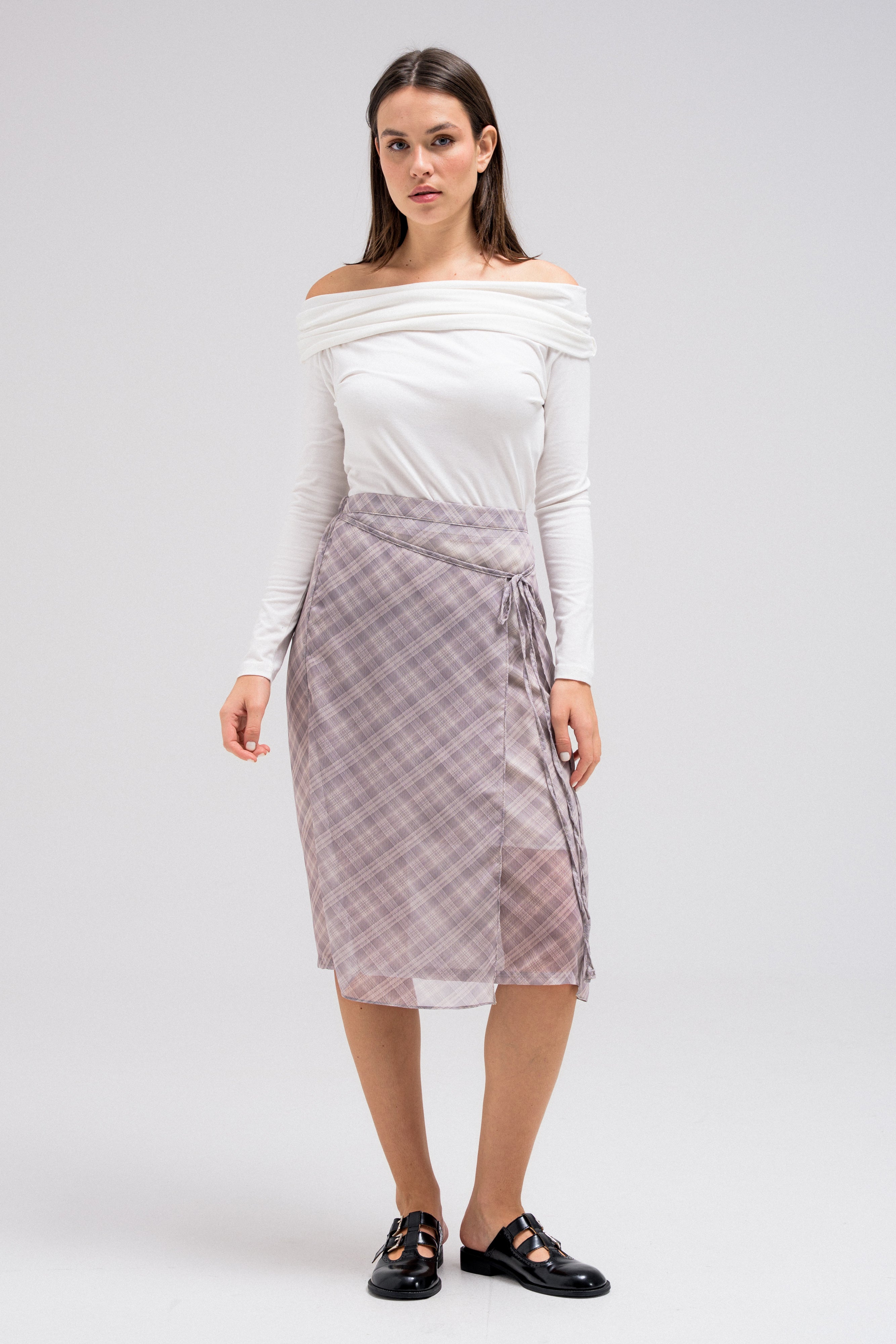 SHEER CHECKERED WRAP SKIRT