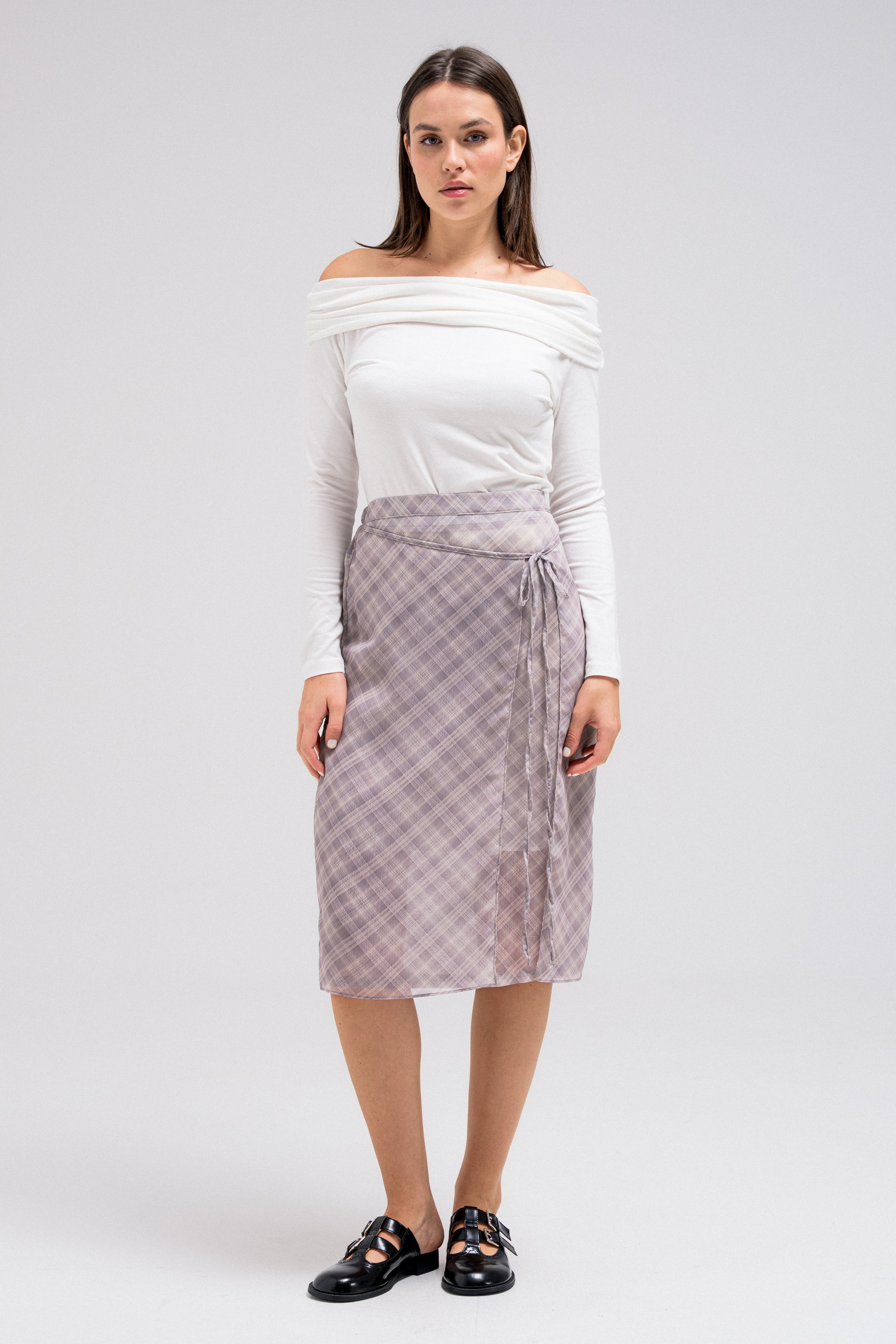 SHEER CHECKERED WRAP SKIRT