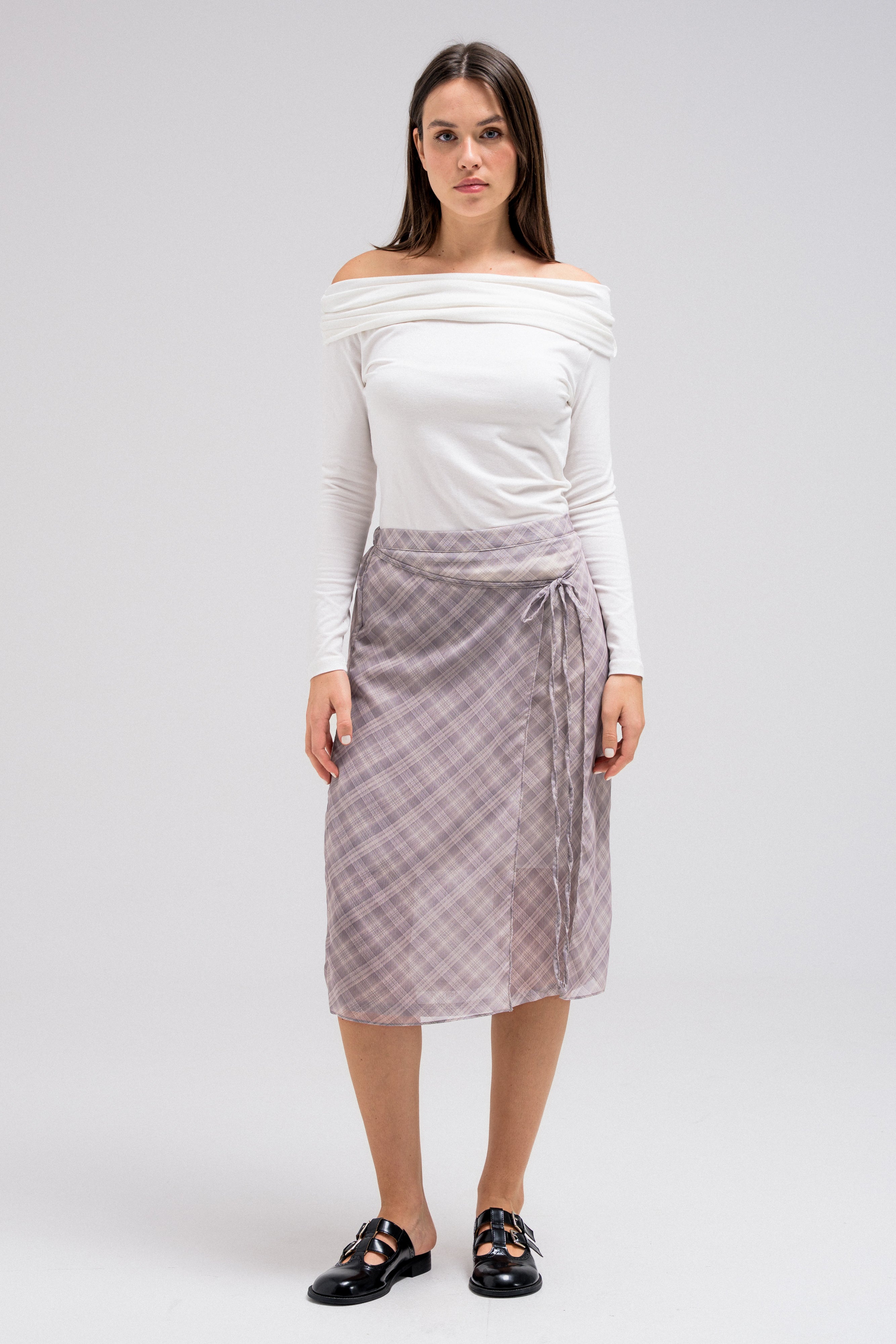 SHEER CHECKERED WRAP SKIRT