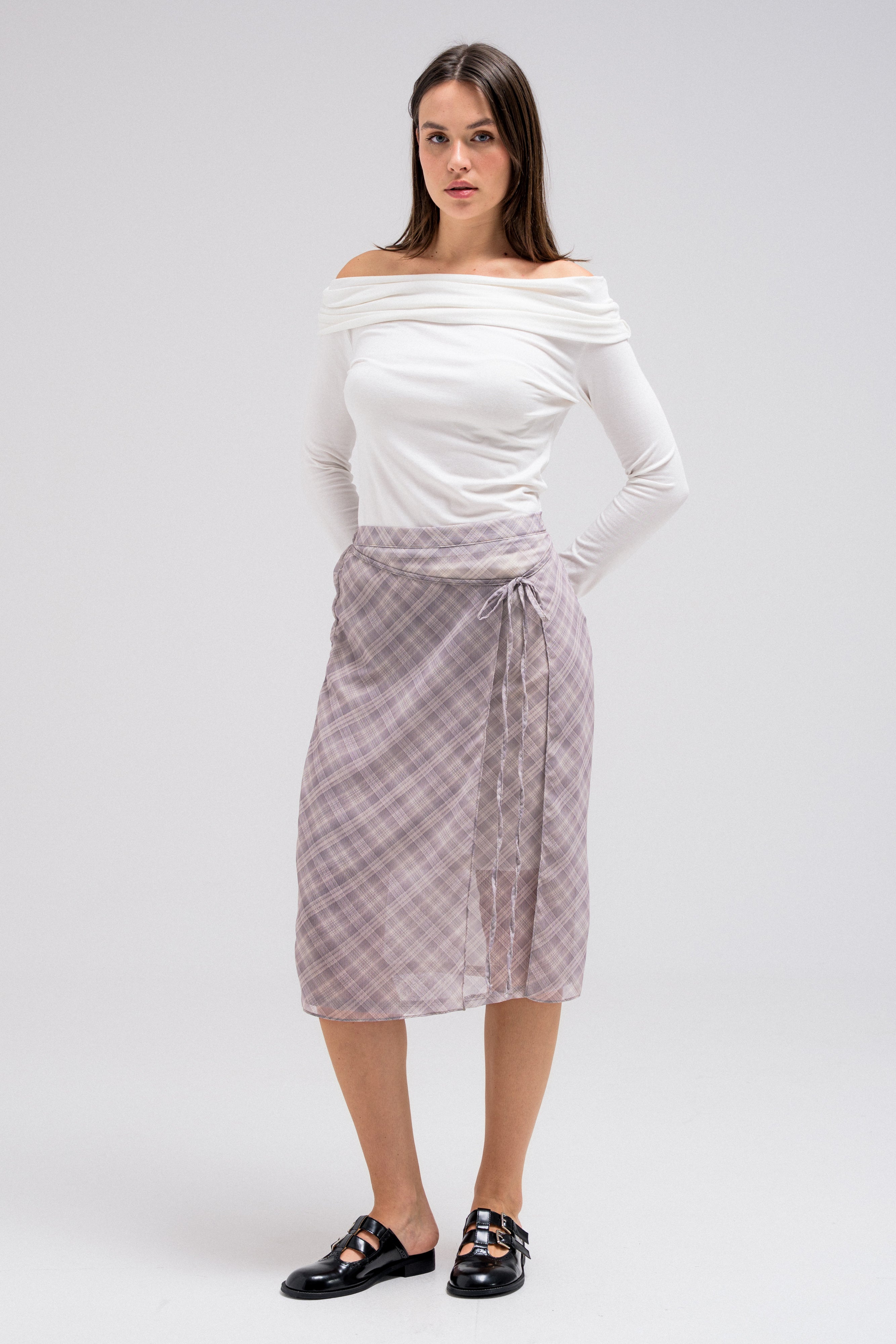 SHEER CHECKERED WRAP SKIRT