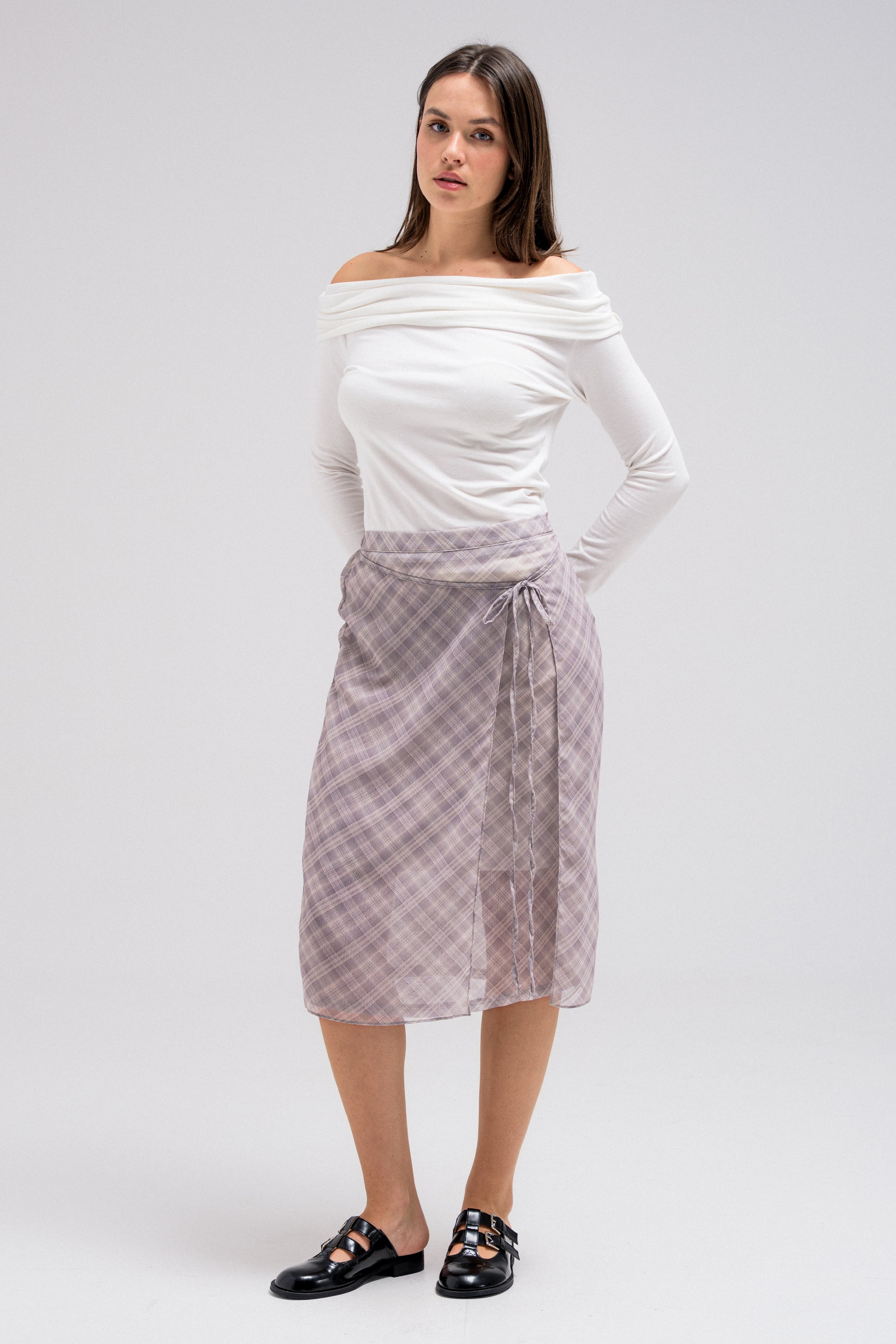 SHEER CHECKERED WRAP SKIRT