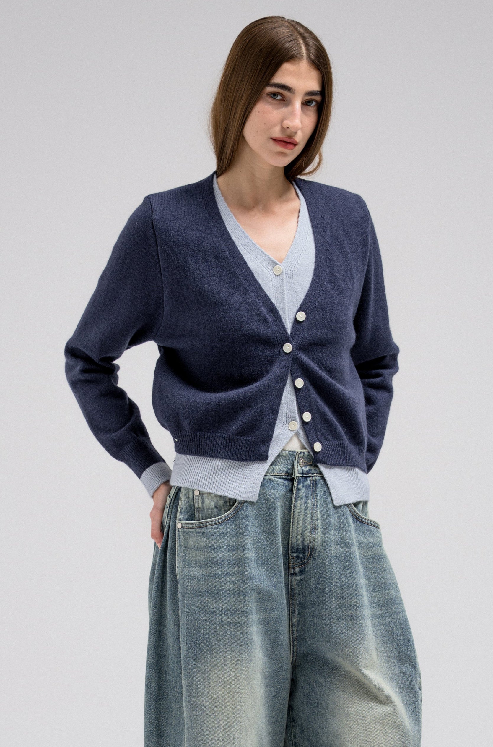 RAY DOUBLE LAYERED CARDIGAN