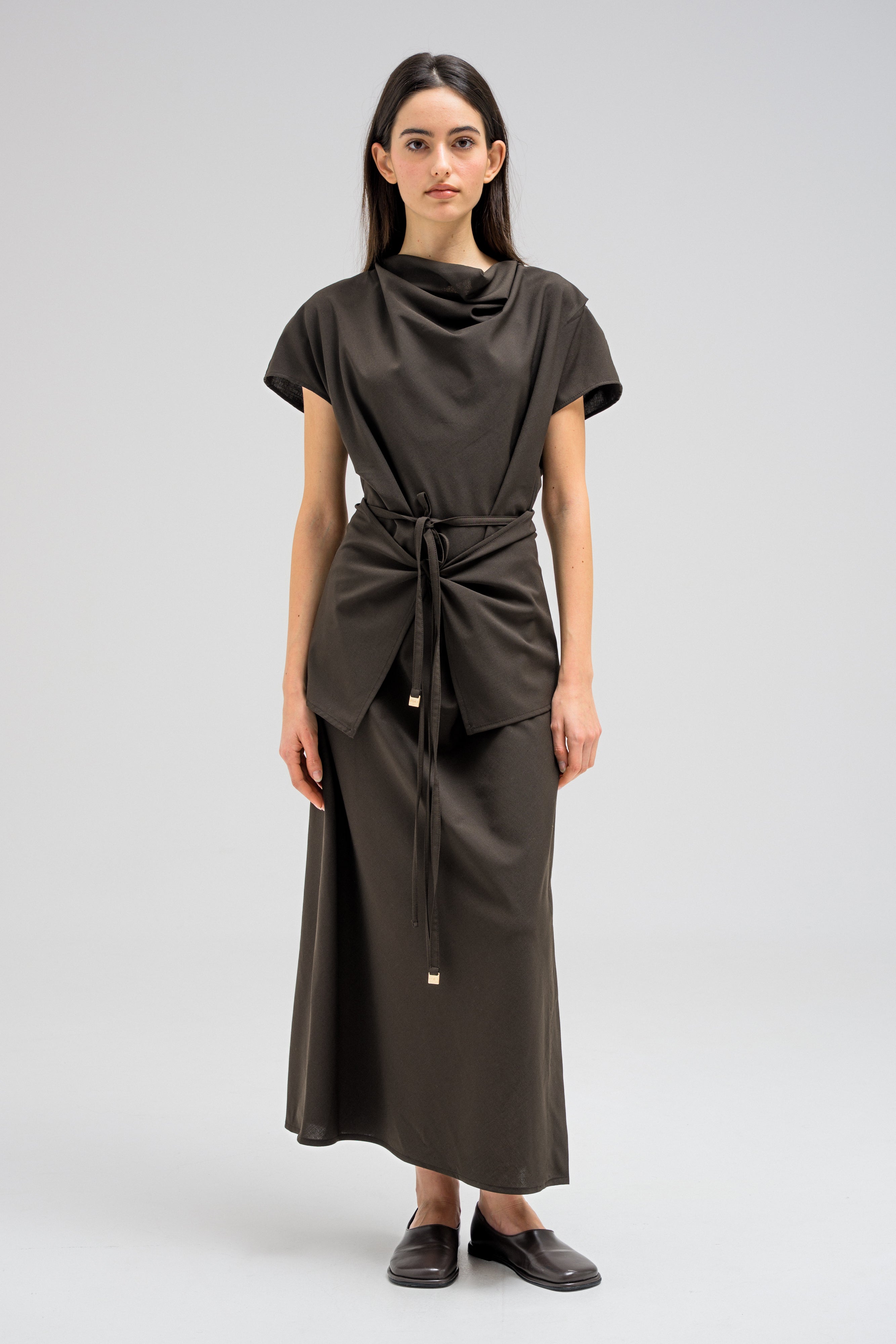 COWL WRAP MIDI DRESS