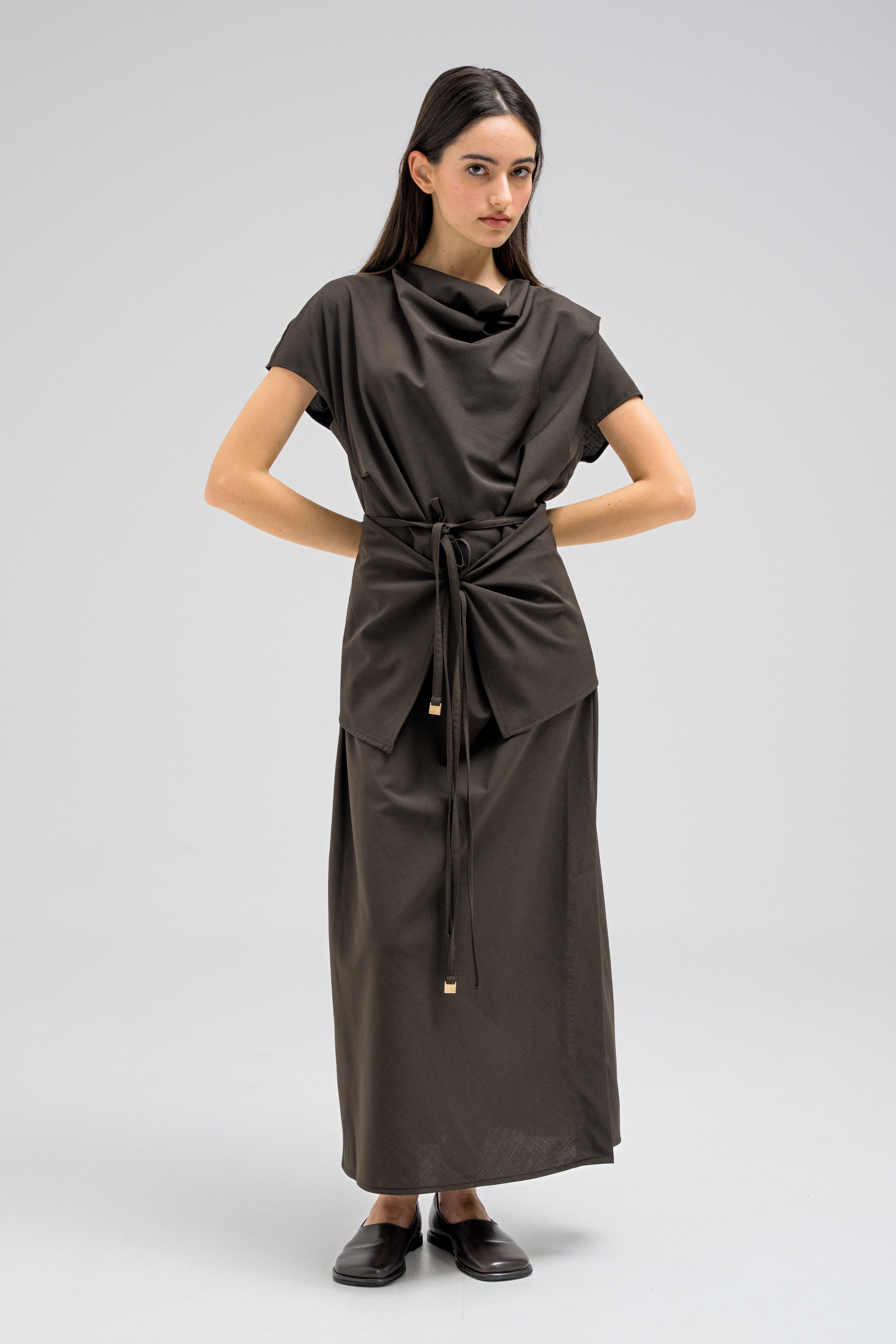 COWL WRAP MIDI DRESS