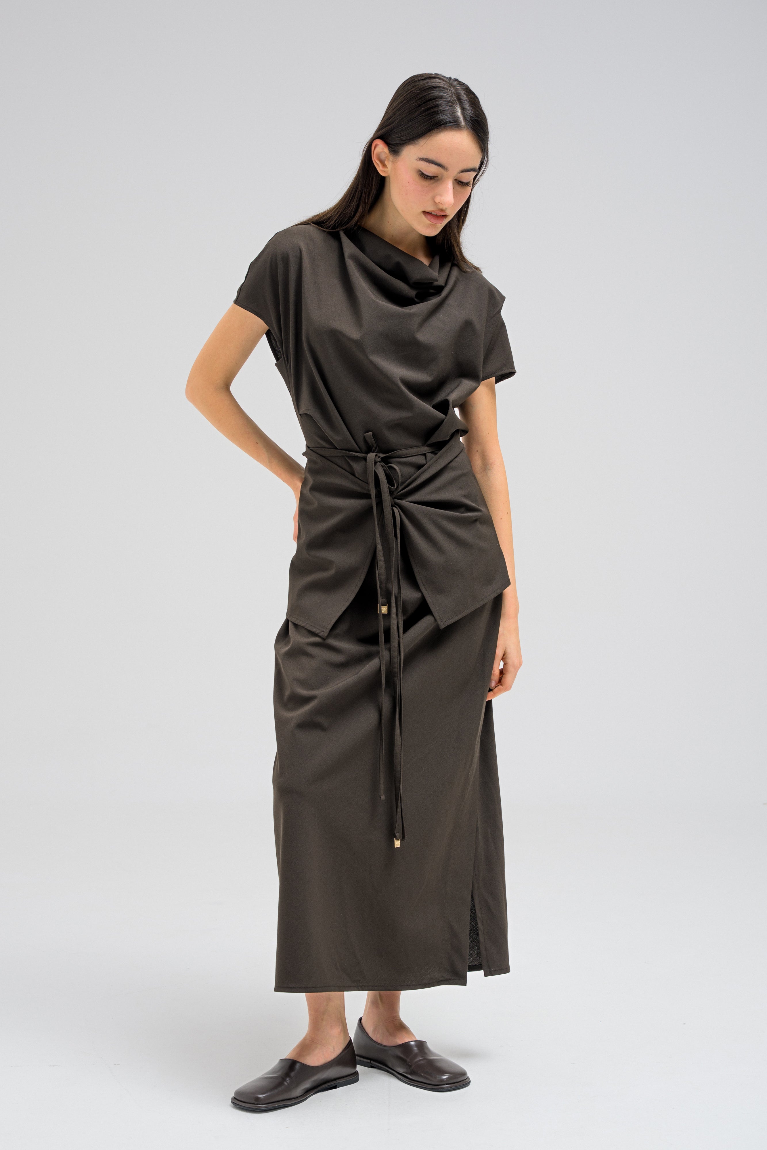 COWL WRAP MIDI DRESS