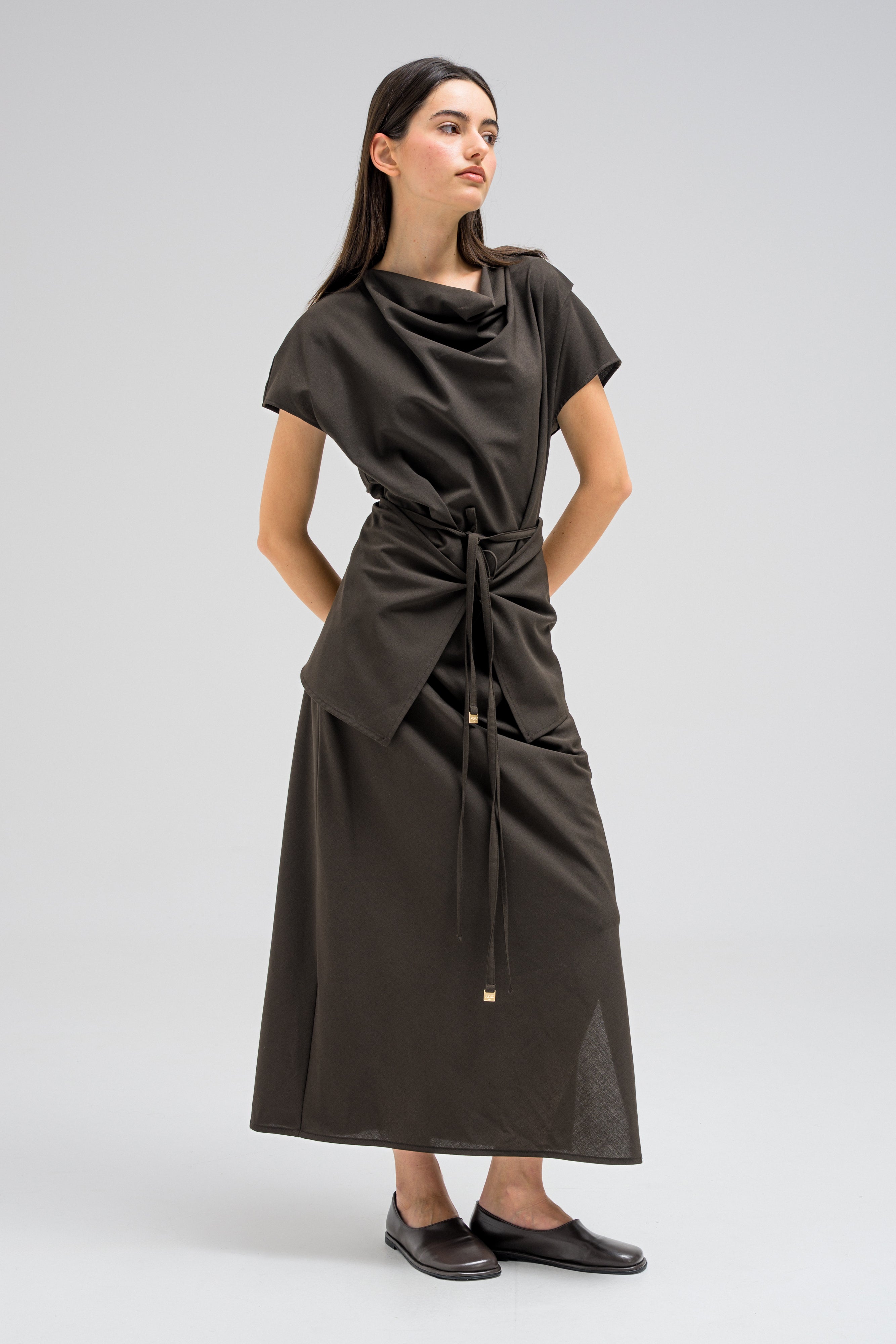 COWL WRAP MIDI DRESS