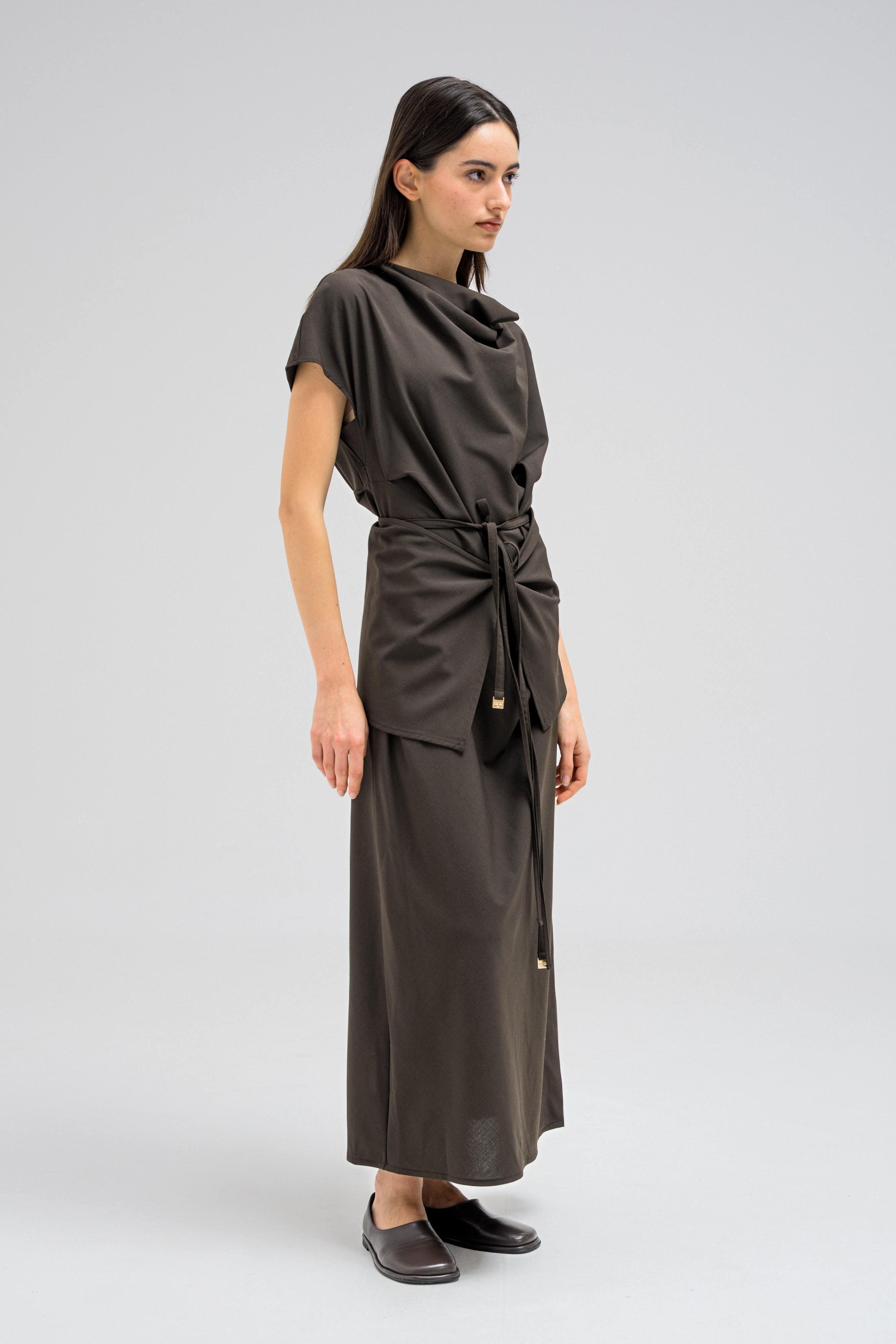 COWL WRAP MIDI DRESS