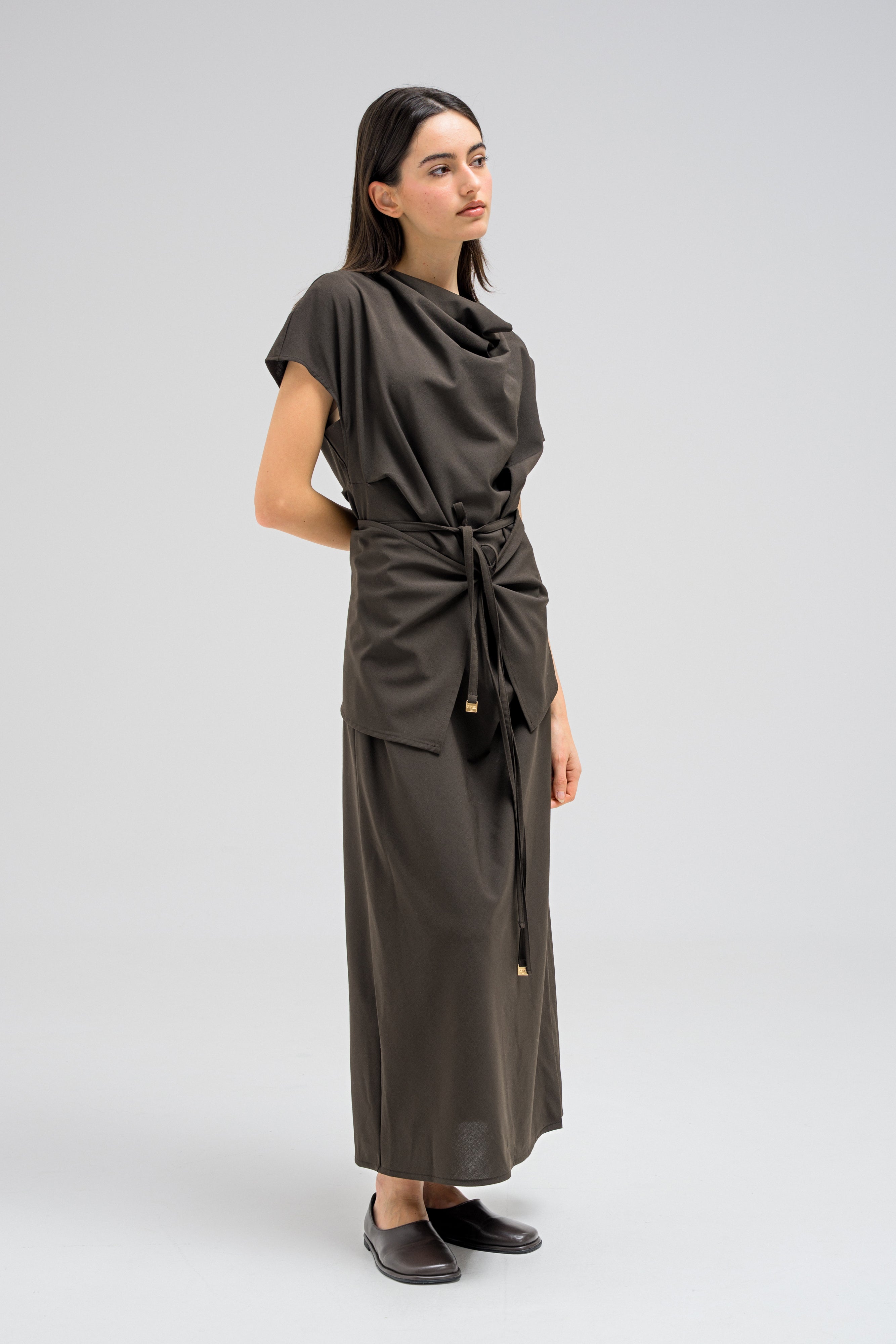 COWL WRAP MIDI DRESS