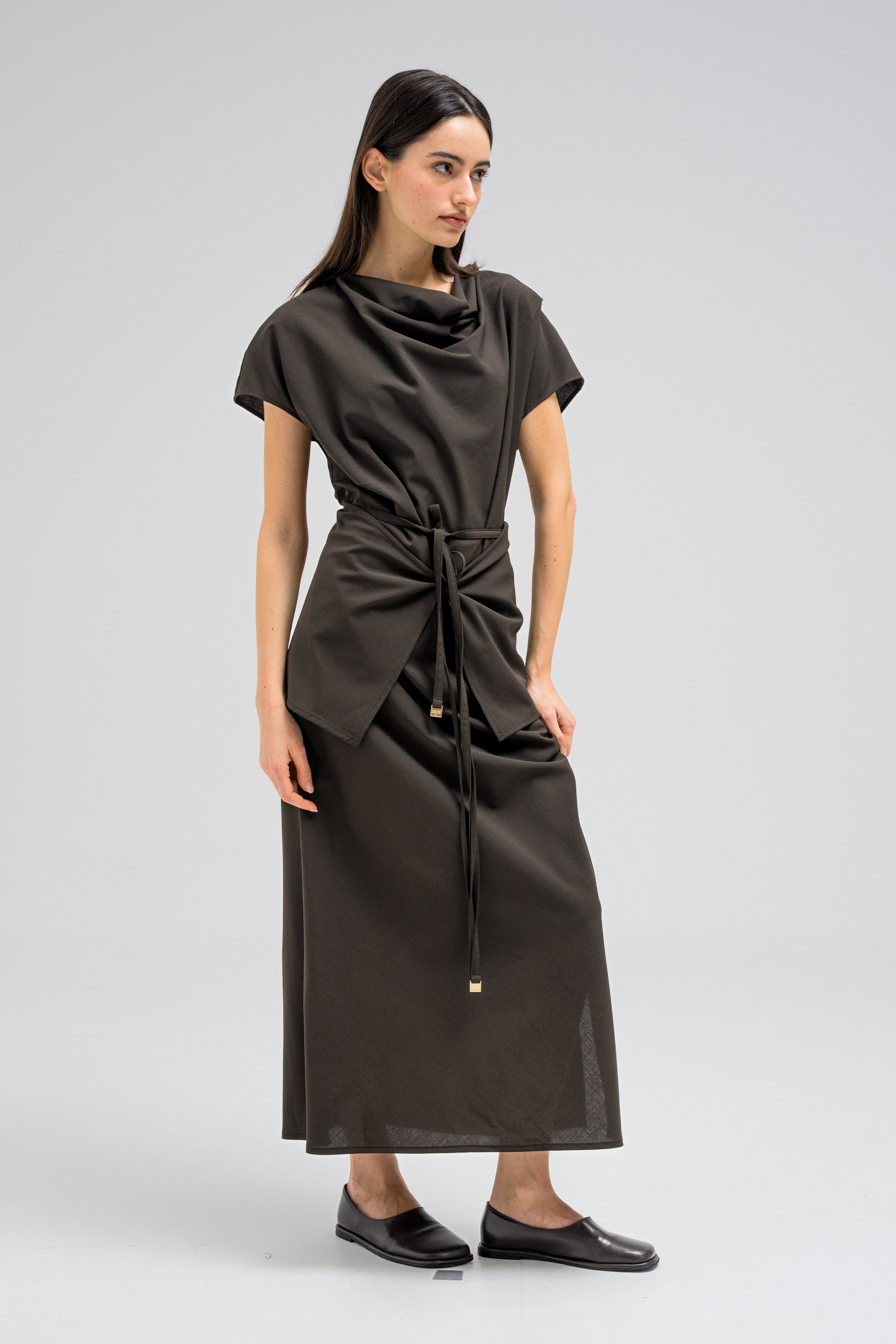 COWL WRAP MIDI DRESS