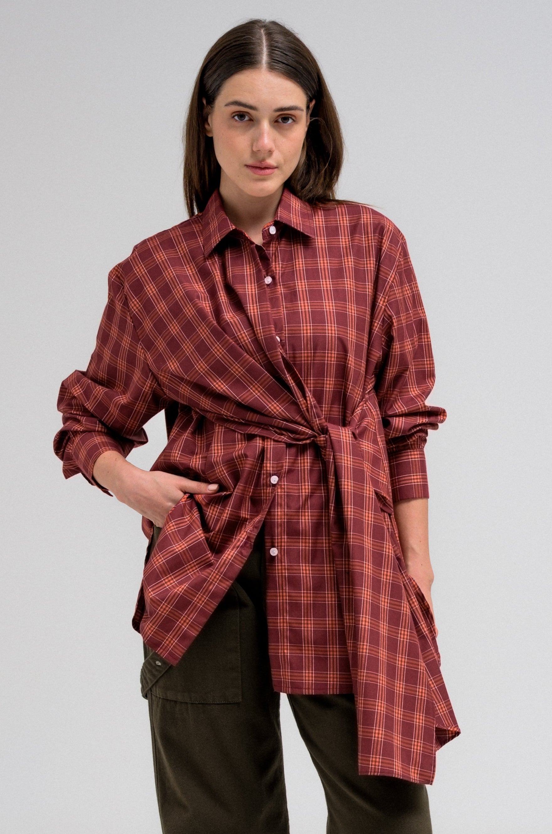 CHECKERED WRAP SHIRT