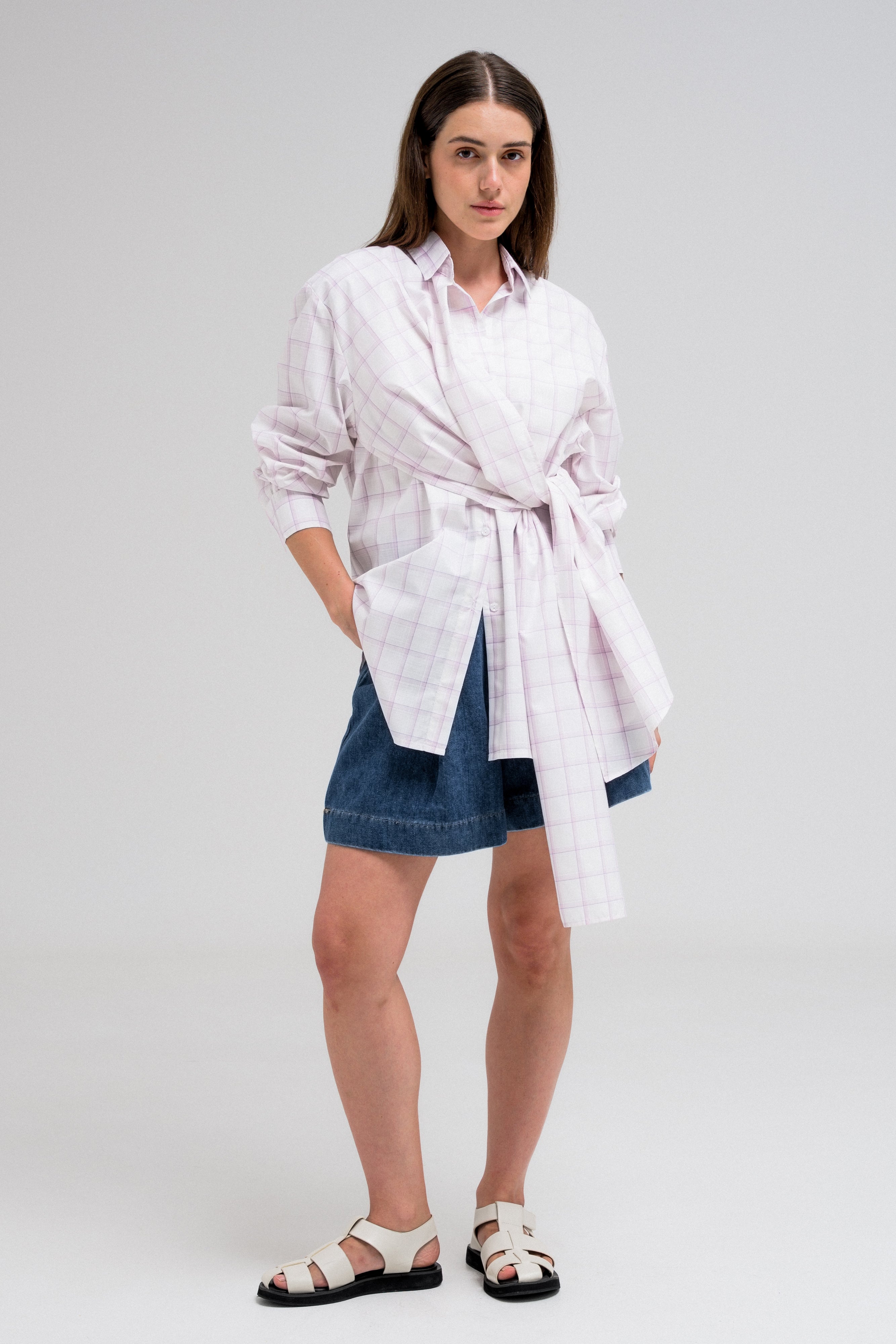 CHECKERED WRAP SHIRT