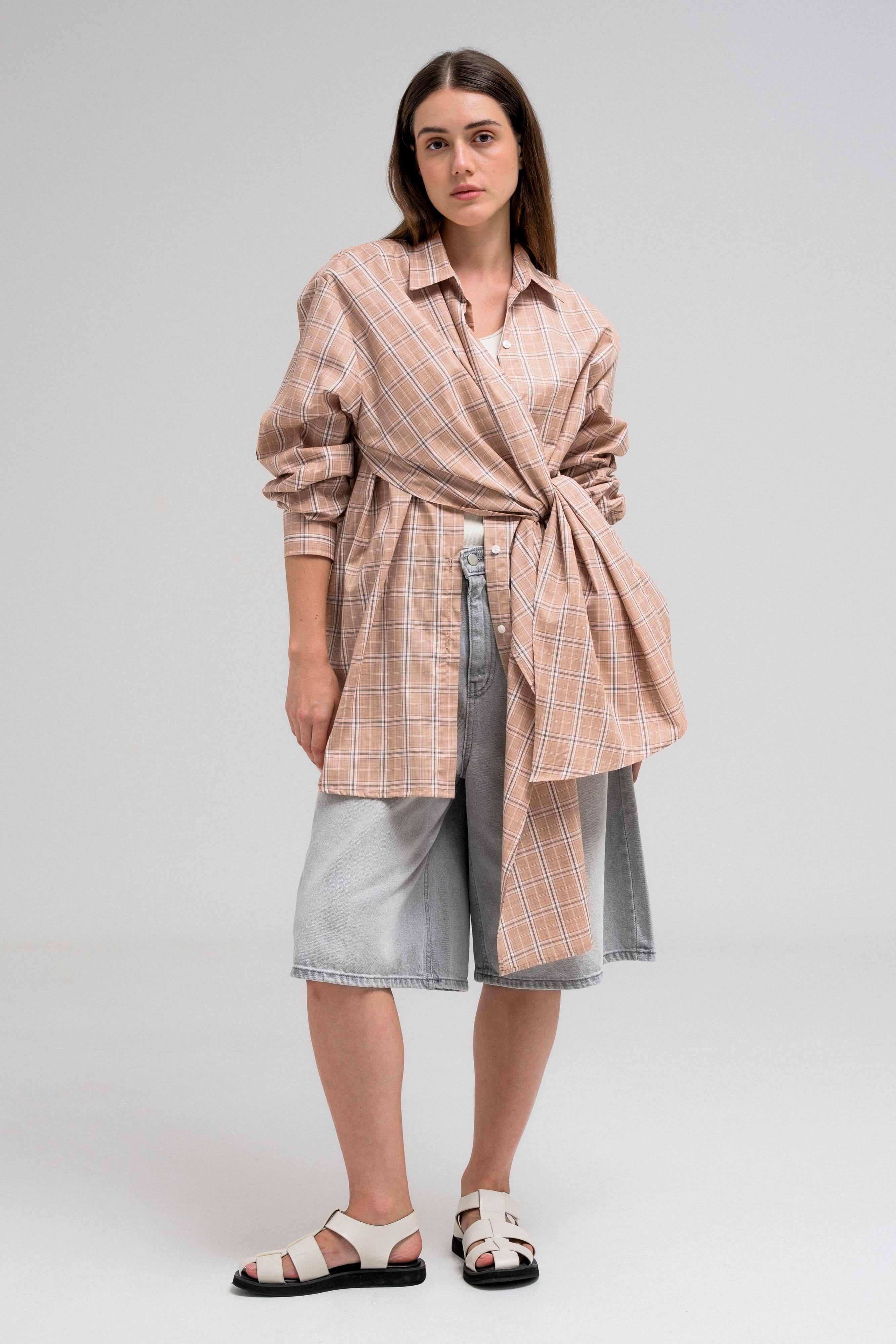 CHECKERED WRAP SHIRT