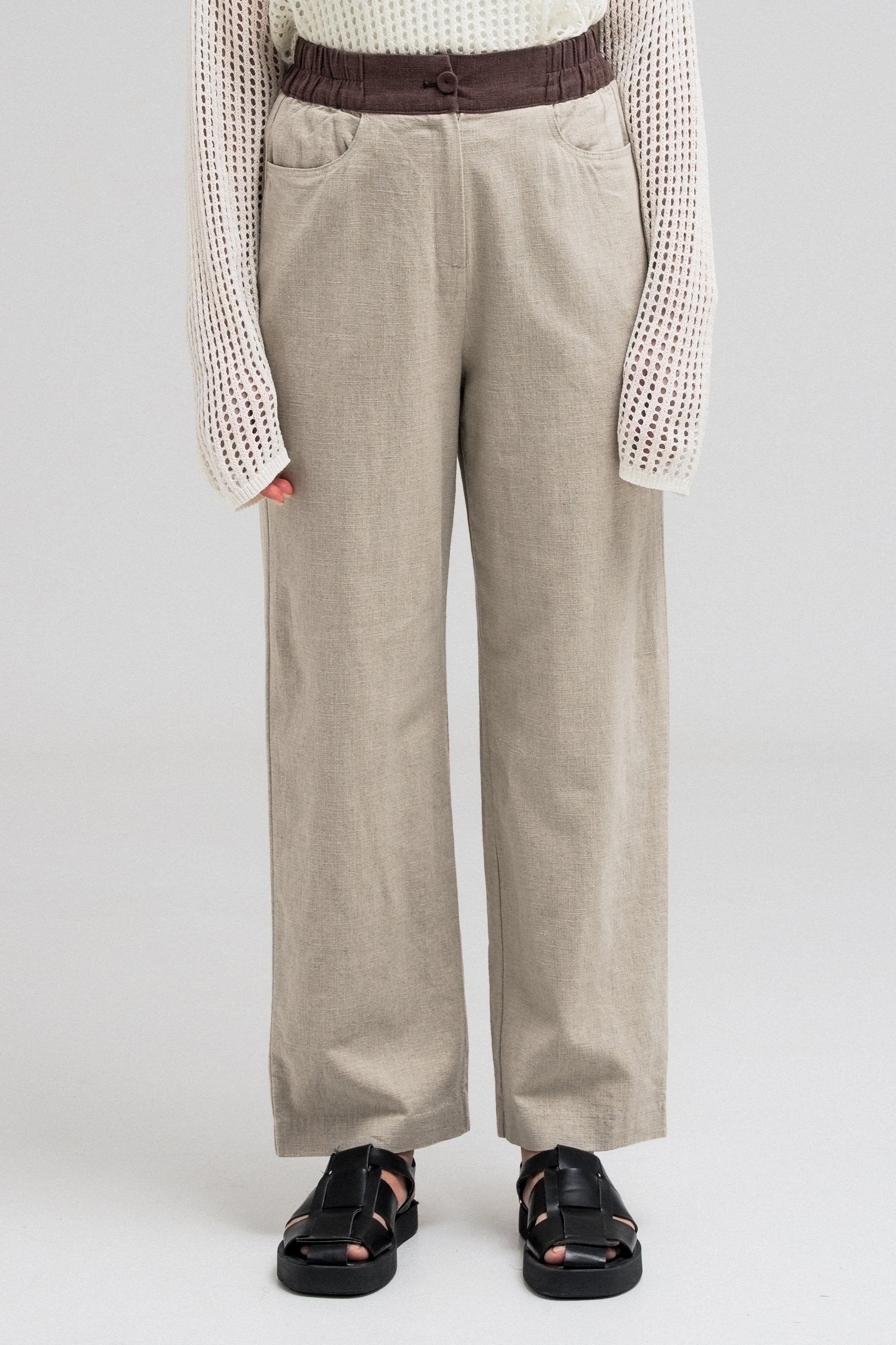 LARA CONTRAST WAIST PANTS